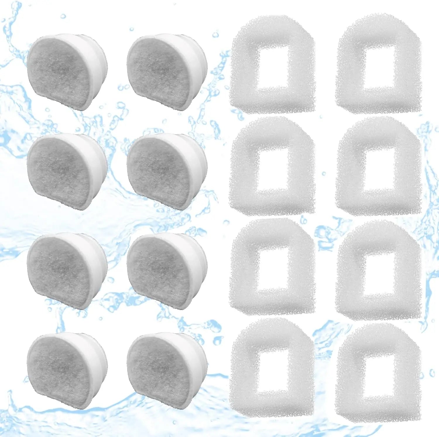 16 Pack Pet Fountain Filter Replacement,8 Carbon Filters and 8 Foam Pre-Filter Replacement Compatible with Multiple Pet Water Dspensers Water Bowl Wholesale Hub