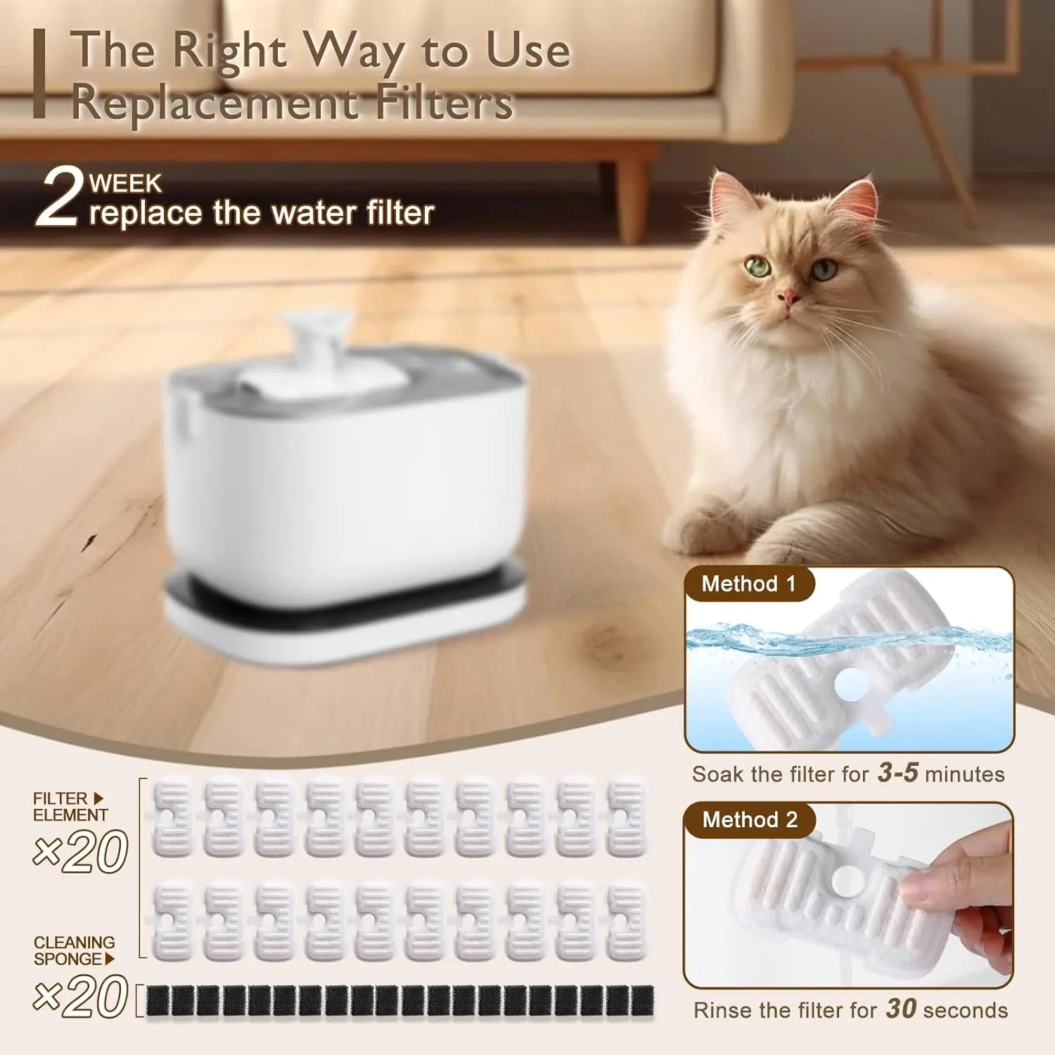 20 Packs Filter Replacement Compatible with  Cat Water Fountain PLWF005/PLWF105/PLWF115/PLWF106/PLWF116/PLWF305, Upgrade Replacement Filters Fit Pet libro Water Fountain, Easy to Install Wholesale Hub