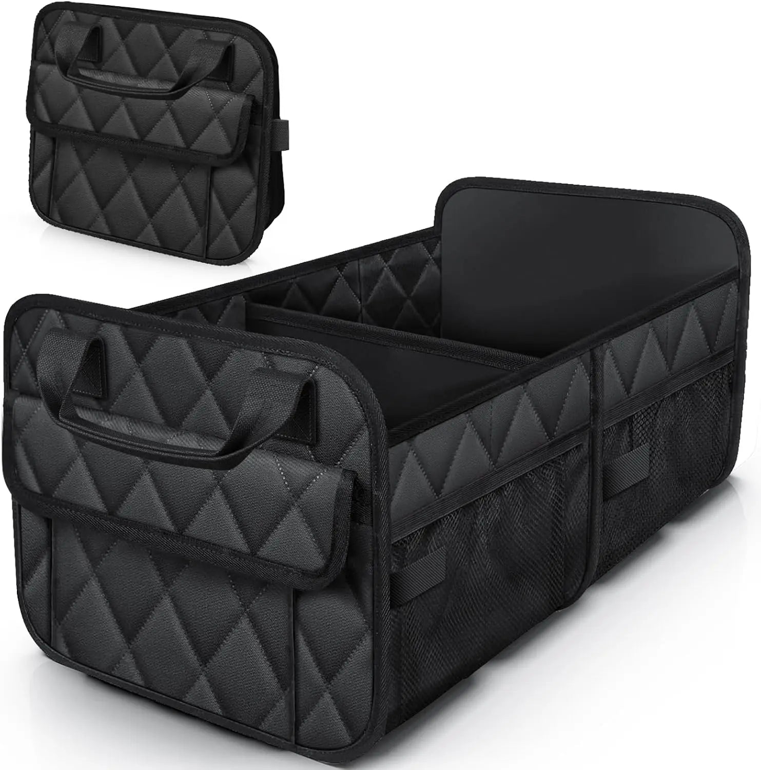 Trunk Organizer for SUV – Foldable & Portable Car Organizers and Storage with 2 Compartments, Large Capacity Car Trunk Organizer Car Accessories for Truck Sedan, Black, 21.7" x 12.8" x 11.0" Wholesale Hub
