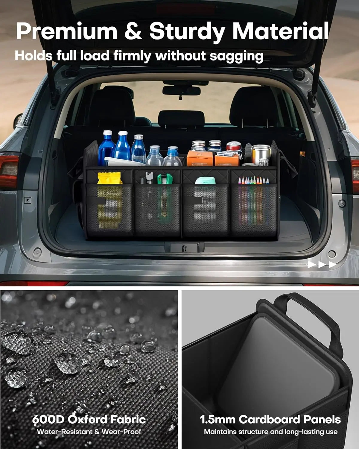 Trunk Organizer for SUV – Foldable & Portable Car Organizers and Storage with 2 Compartments, Large Capacity Car Trunk Organizer Car Accessories for Truck Sedan, Black, 21.7" x 12.8" x 11.0" Wholesale Hub