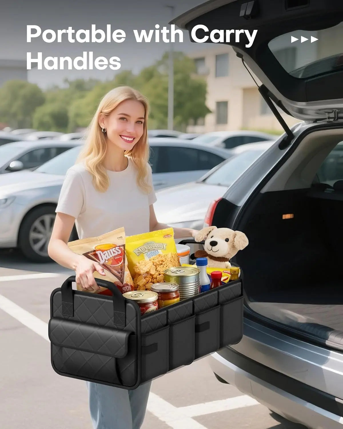 Trunk Organizer for SUV – Foldable & Portable Car Organizers and Storage with 2 Compartments, Large Capacity Car Trunk Organizer Car Accessories for Truck Sedan, Black, 21.7" x 12.8" x 11.0" Wholesale Hub