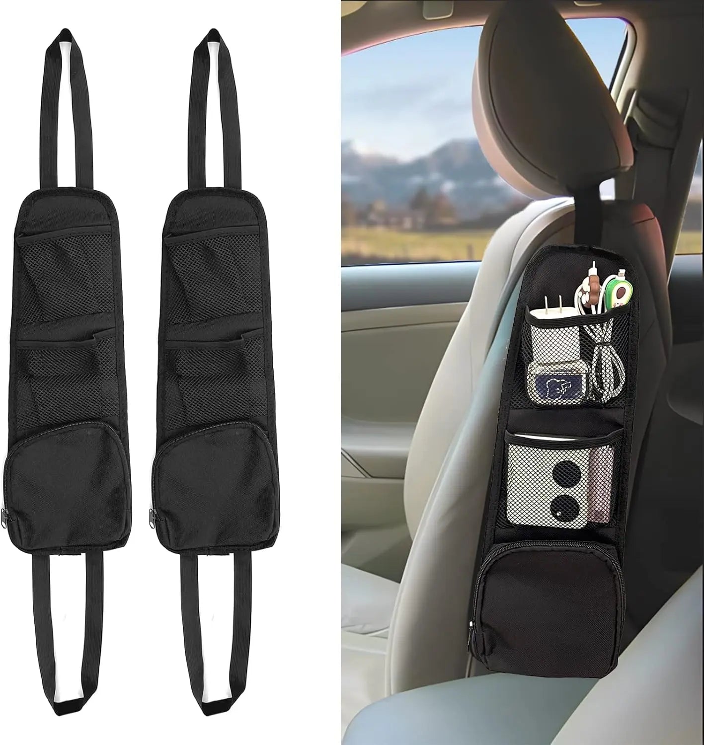 2PCS Car Seat Storage Hanging Bag, Multi-Pocket Seat Side Organizer, Multifunctional Mesh Net Pocket, Can Hold Mobile Phone, Wallet, Glasses, Suitable for Cars, SUVs, Trucks Wholesale Hub