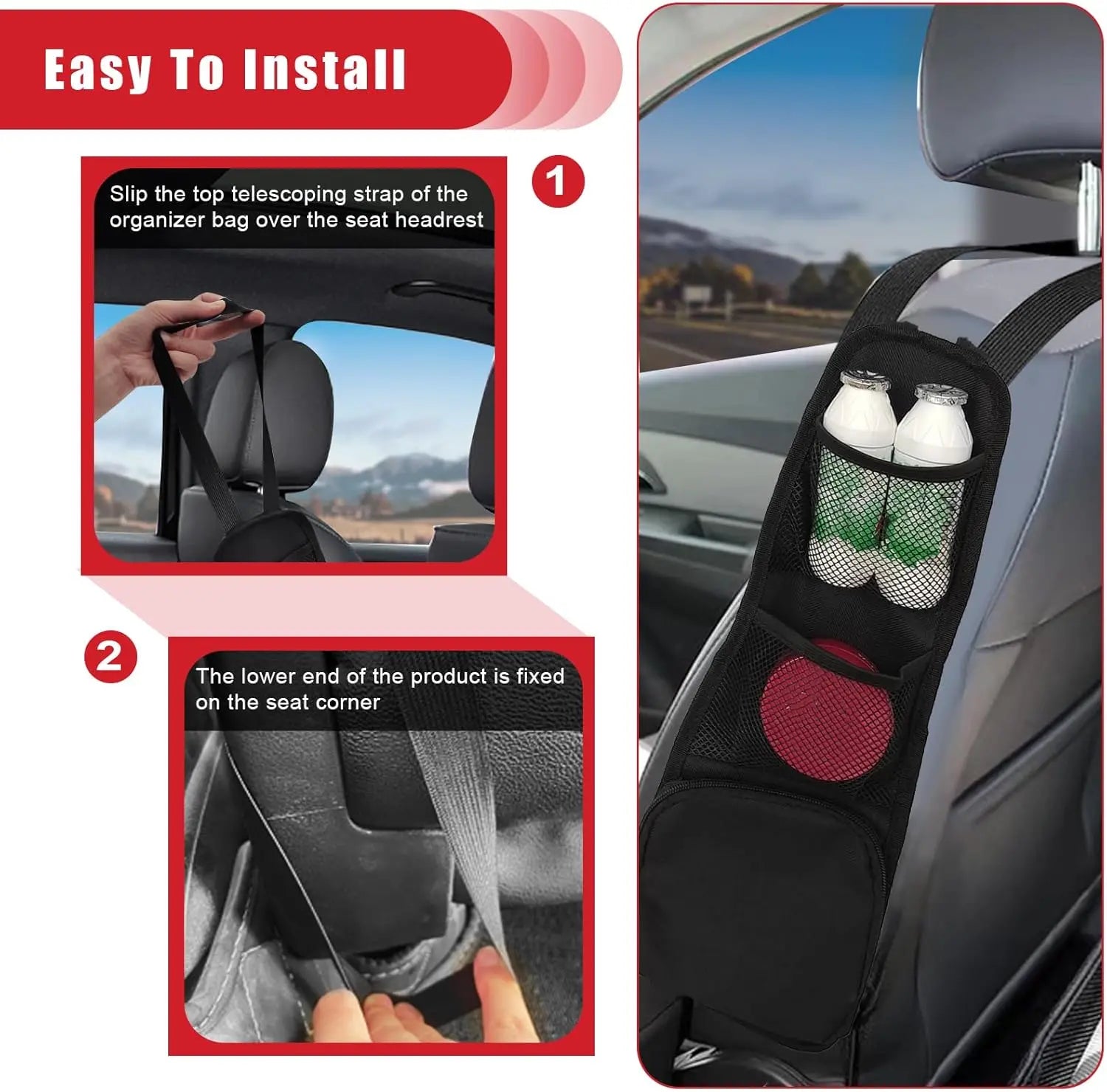 2PCS Car Seat Storage Hanging Bag, Multi-Pocket Seat Side Organizer, Multifunctional Mesh Net Pocket, Can Hold Mobile Phone, Wallet, Glasses, Suitable for Cars, SUVs, Trucks Wholesale Hub
