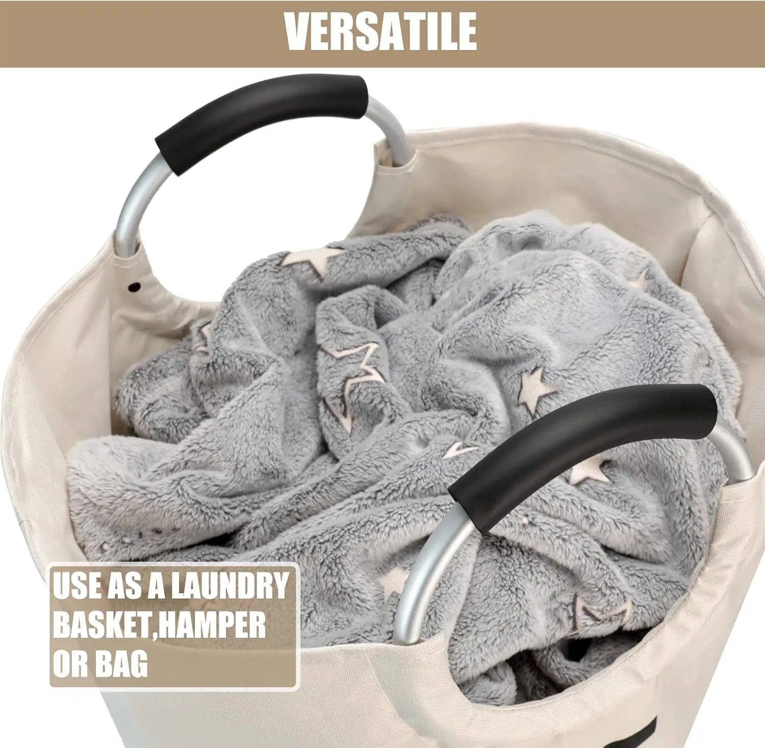 Petluno 90L Large Laundry Basket, Collapsible Bag, Freestanding Tall Clothes Hamper, Foldable Washing Bin (Beige) Beige Wholesale Hub