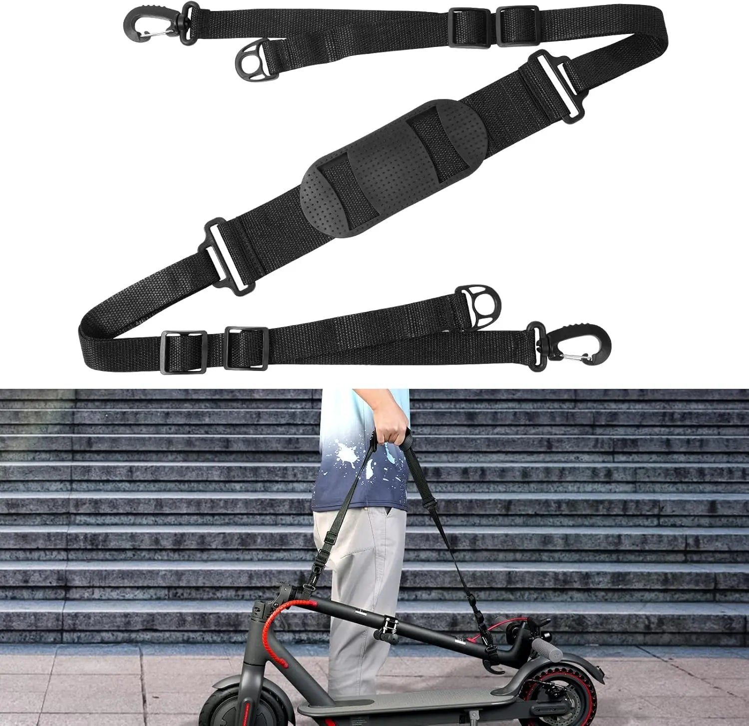 Petluno Accessories for electric scooters, compatible with Xiaomi M365/1S/Pro, scooter carry bag/child handle/ hooks/cable conduit protection/reflective set/shoulder strap/handlebar # 3 Straps Wholesale Hub