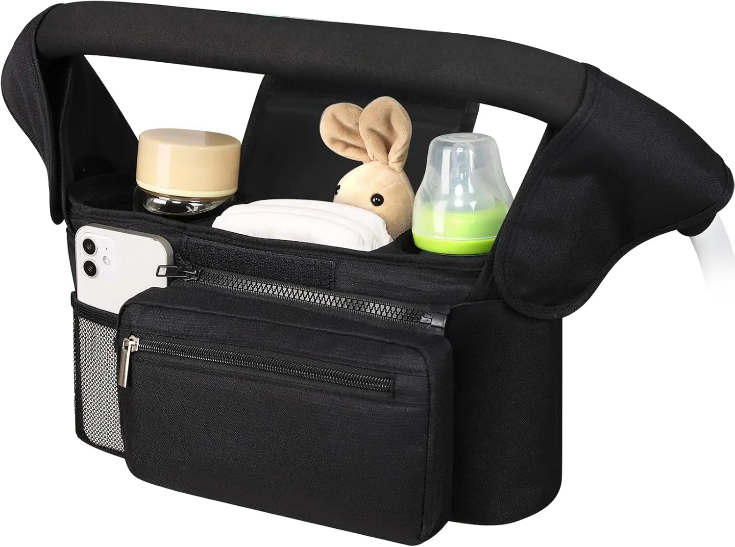 Universal Stroller Organizer with Insulated Cup Holder Detachable Phone Bag and Shoulder Strap,Stroller Bag Caddy Organizer Accessories Fits for Uppababy, Baby Jogger, Britax Strollers Wholesale Hub