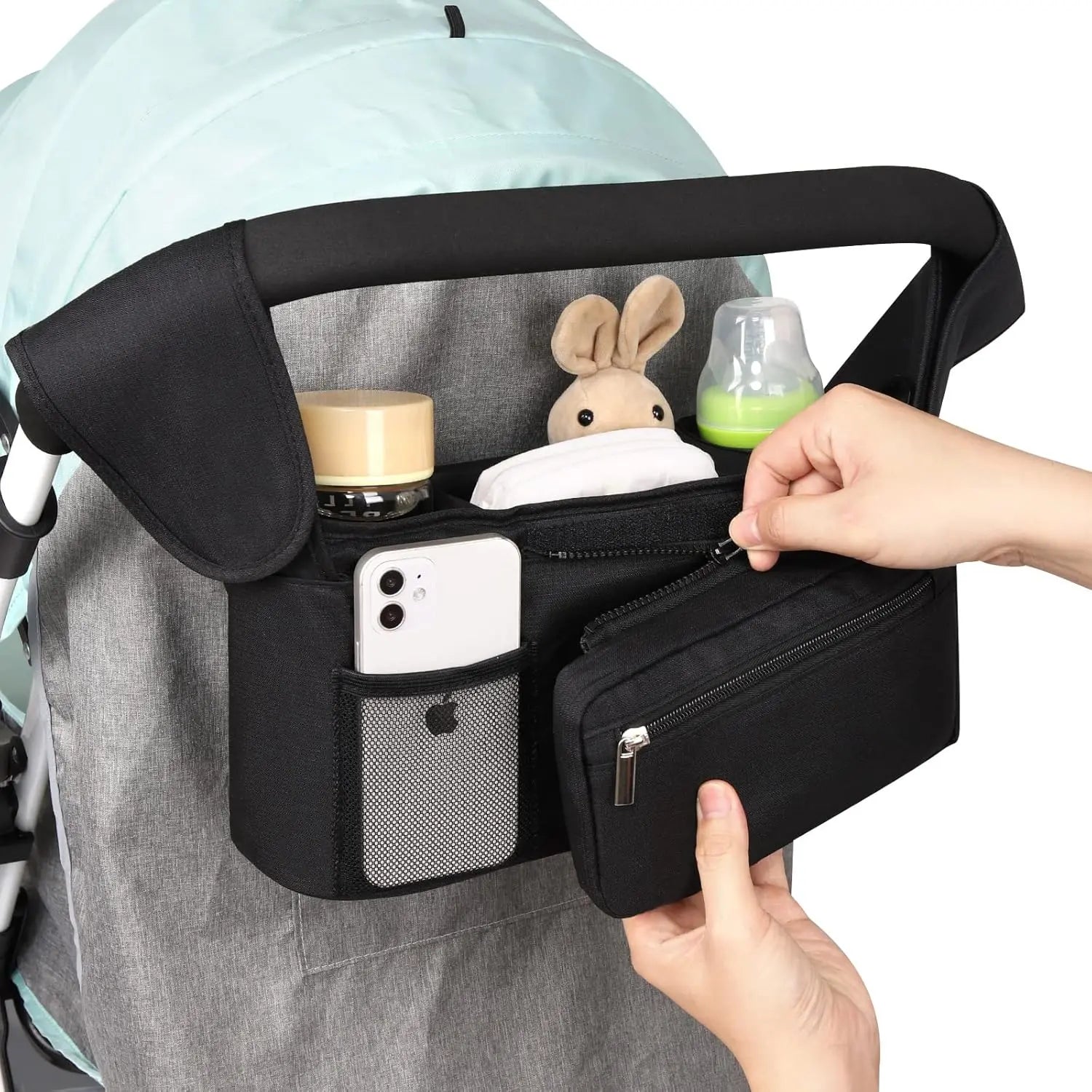 Universal Stroller Organizer with Insulated Cup Holder Detachable Phone Bag and Shoulder Strap,Stroller Bag Caddy Organizer Accessories Fits for Uppababy, Baby Jogger, Britax Strollers Wholesale Hub