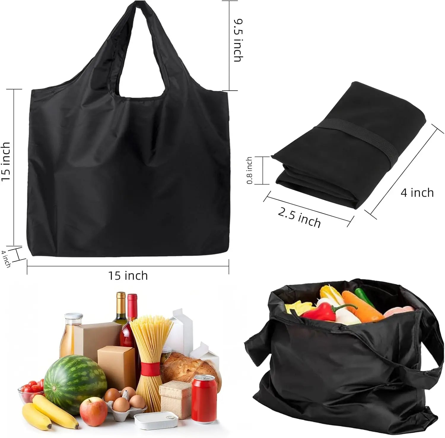 Store Grocery Bags 2 Pack Large Foldable Shopping Bag Folding into Attached Elastic Bands 44x40cm Reusable Washable Wholesale Hub