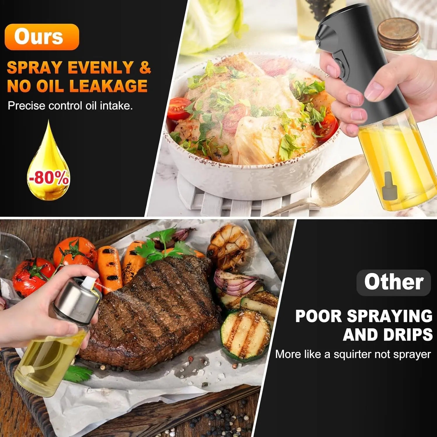 Electric Oil Sprayer for Cooking, Glass Oil Sprayer Mister, Olive Oil Spray Bottle, The Real Oil Mister for Salads, Baking, Grilling, and Ideal for Air Fryers, Black Wholesale Hub