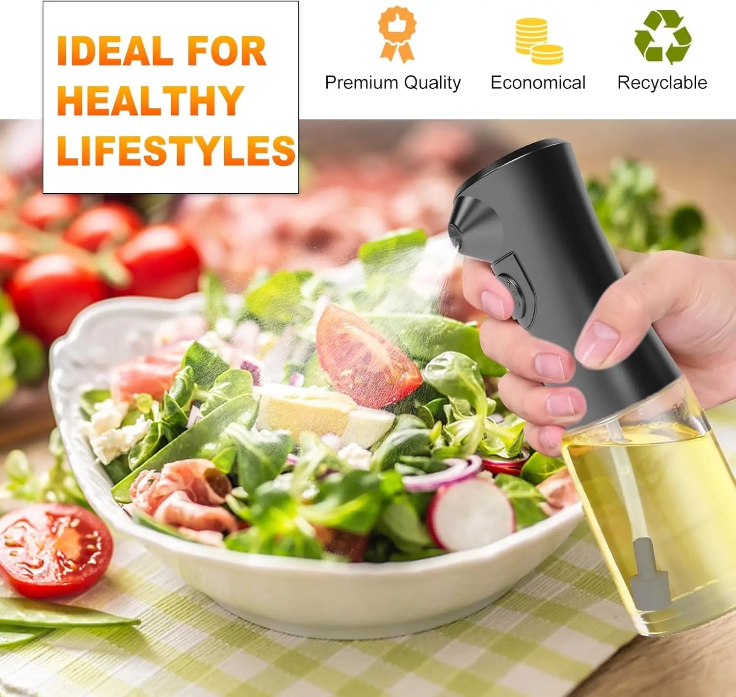Electric Oil Sprayer for Cooking, Glass Oil Sprayer Mister, Olive Oil Spray Bottle, The Real Oil Mister for Salads, Baking, Grilling, and Ideal for Air Fryers, Black Wholesale Hub