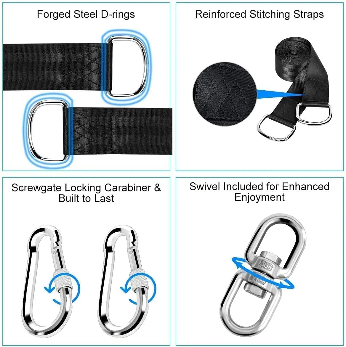 Tree Swing Straps Hanging Kit Holds 2200 lbs, 5FT Swing Straps 2 Pack Tree Protector Mats with 2 Safety Heavy Duty Carabiner & 1 Stainless Steel Swivel, Carry Bag Included, Perfect for Hammocks & Most Swing Seats Wholesale Hub