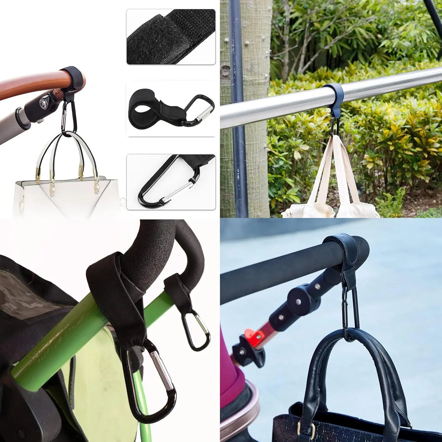 Baby Stroller Hooks, 2 PCS Leather Heavy Duty Mommy Hook with Adjustable Strap for Hanging Diaper Bag, Stroller Organizer, Groceries on Buggy Pushchair (Black) Wholesale Hub