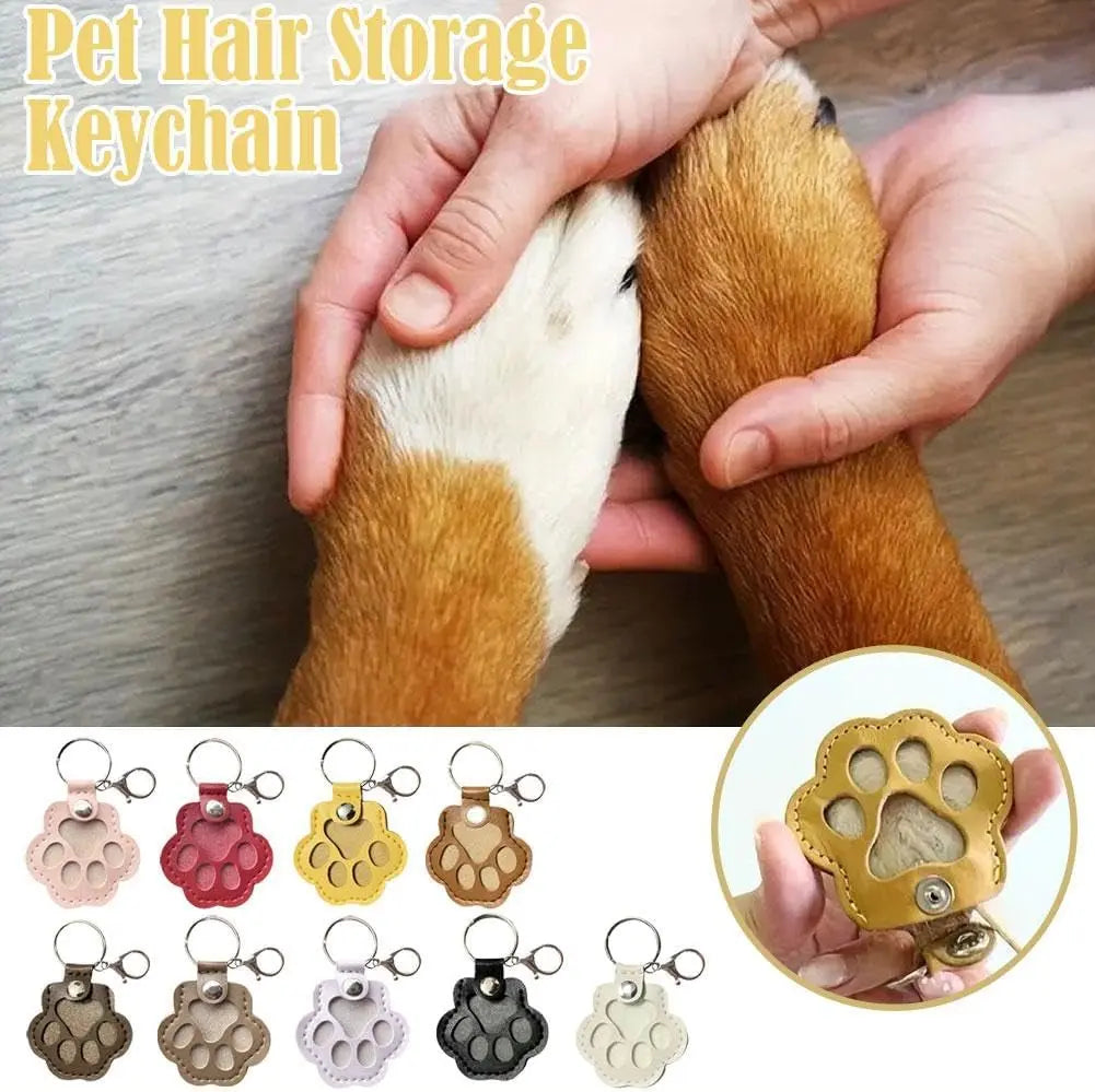 Pet Hair Keepsake Box for Dog, Pets Hair Storage Pouch Fur Memorial Keyring for Pet Commemorative,Dog Cat Paw Shape Leather Keychain Pendant Wholesale Hub