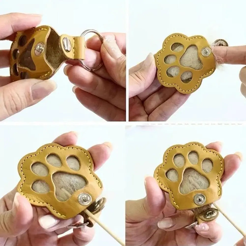 Pet Hair Keepsake Box for Dog, Pets Hair Storage Pouch Fur Memorial Keyring for Pet Commemorative,Dog Cat Paw Shape Leather Keychain Pendant Wholesale Hub