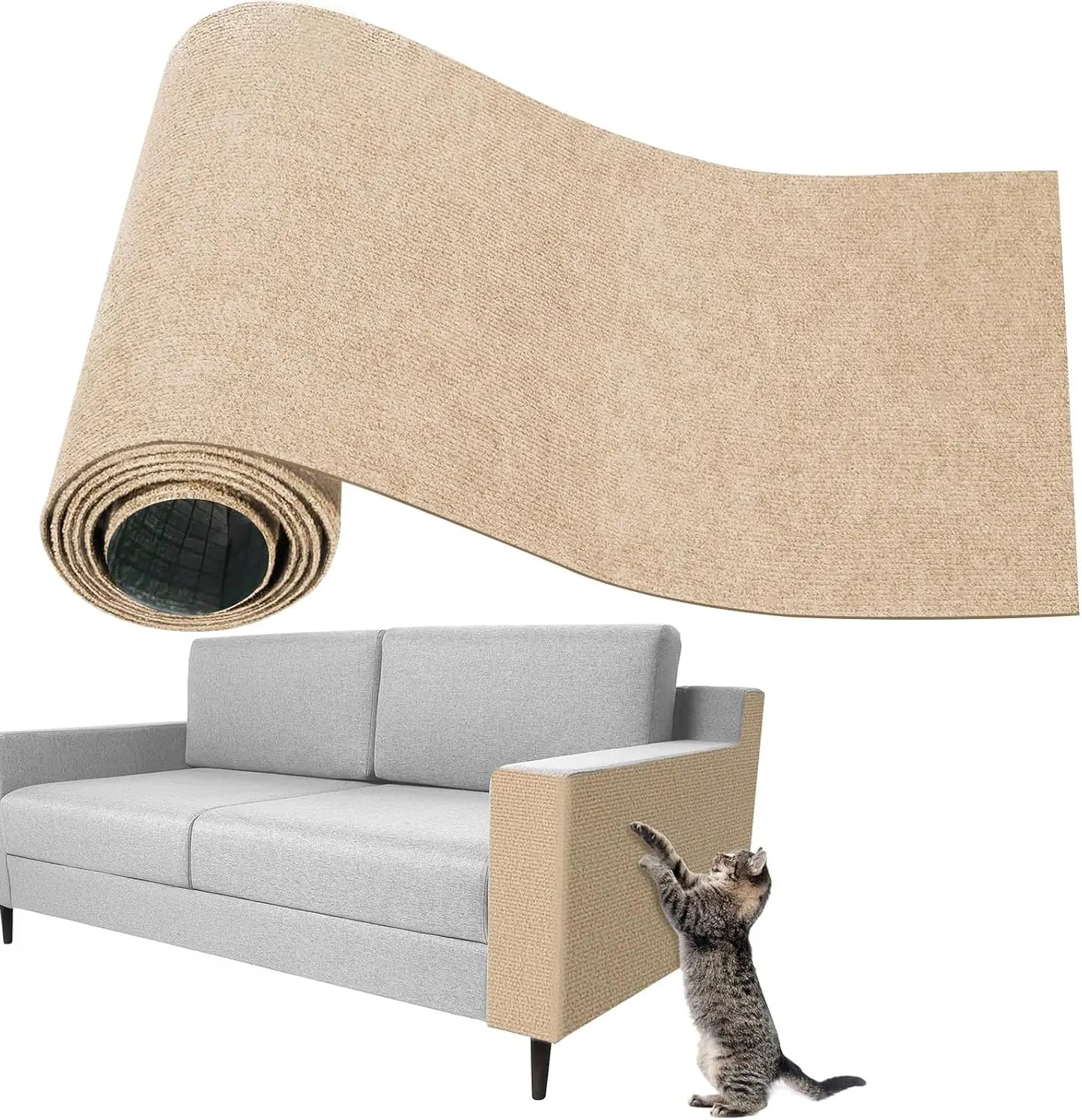 Cat Scratching Carpet,15.8"x78.7"Cat Climbing Pad,Self-Adhesive Cat Scratch Mat,Sticky Scratch Wall Mat, Furniture Protector for Floor Couch Sofa Door Corner(Khaki) Wholesale Hub