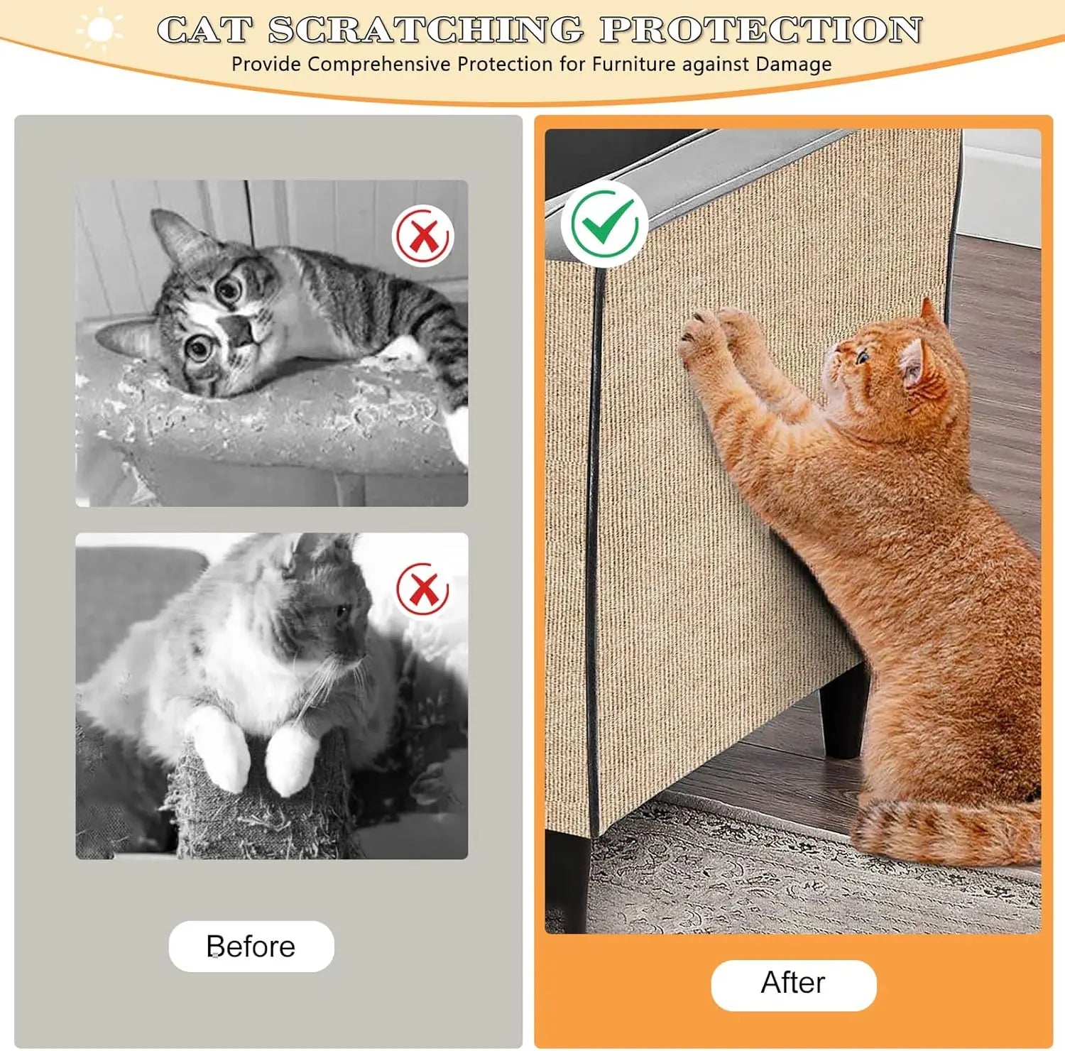 Cat Scratching Carpet,15.8"x78.7"Cat Climbing Pad,Self-Adhesive Cat Scratch Mat,Sticky Scratch Wall Mat, Furniture Protector for Floor Couch Sofa Door Corner(Khaki) Wholesale Hub