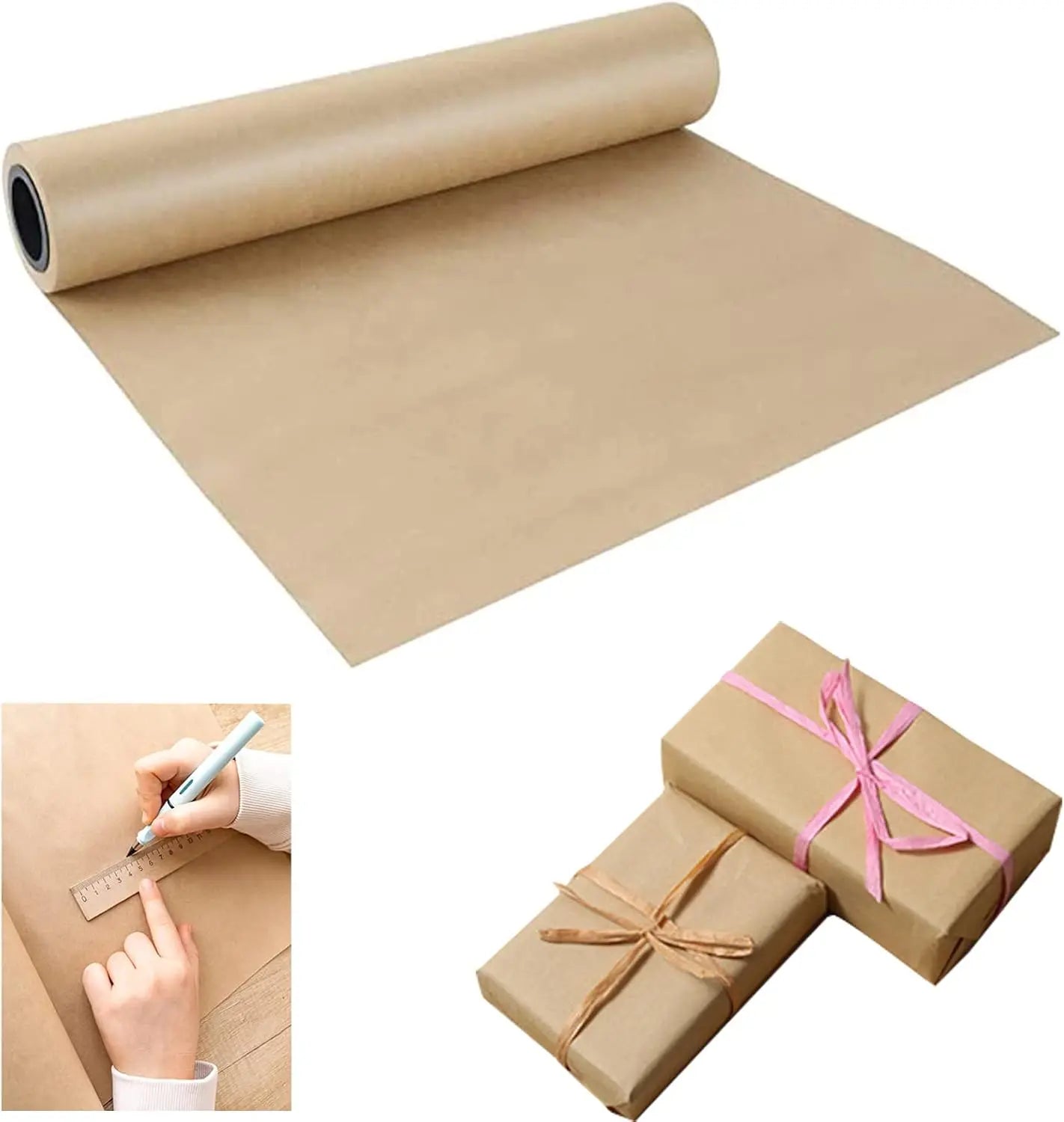 Brown Kraft Paper Roll - 15" x 33'(400") Brown Wrapping Paper for Packing Moving Small Craft Paper Roll for Gift Wrapping, Art Wholesale Hub