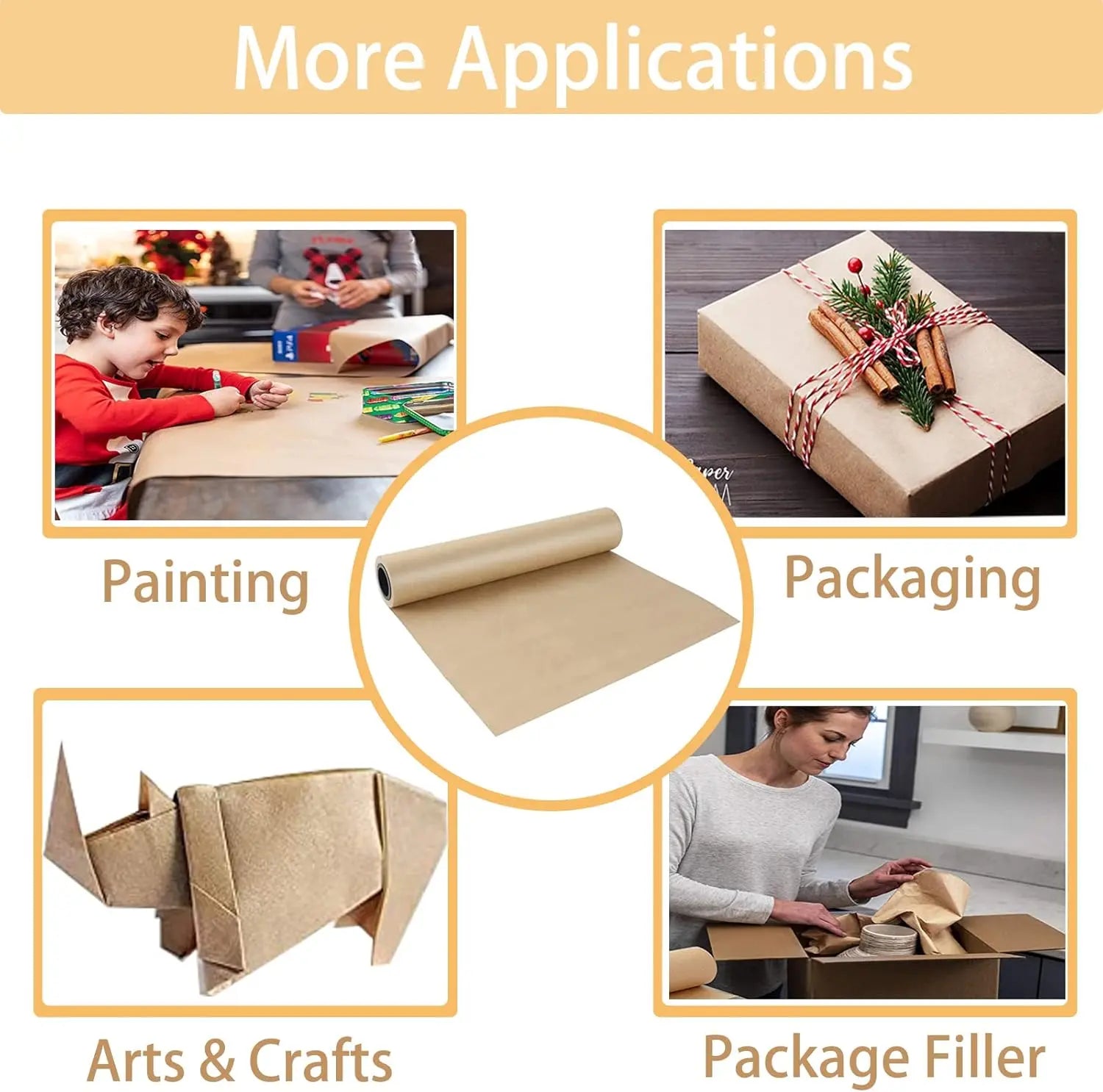 Brown Kraft Paper Roll - 15" x 33'(400") Brown Wrapping Paper for Packing Moving Small Craft Paper Roll for Gift Wrapping, Art Wholesale Hub