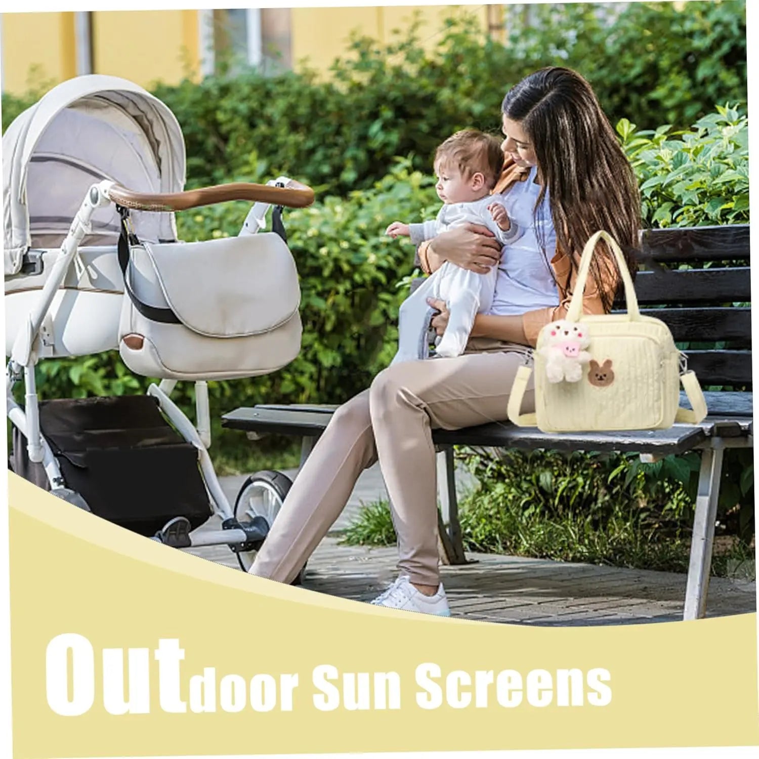 Diaper Tote Bag, 9.5inch Tote Diaper Bag with Plush Doll Pendant, Adjustable Strap & Handle, Large Mommy Bag, Portable Baby Nappy Bag, Travel Baby Bag for Mom (Yellow) Wholesale Hub