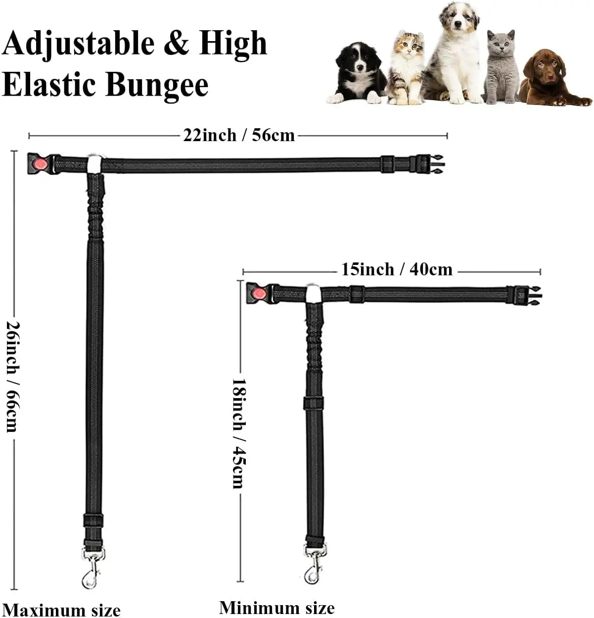 Dog Seat Belts for Car, 2 Pcs Dog Tether with Elastic Bungee Buffer, Adjustable Dog Car Seatbelts and Strong Leash Leads Accessories for Dogs Cats Pets, Black Wholesale Hub
