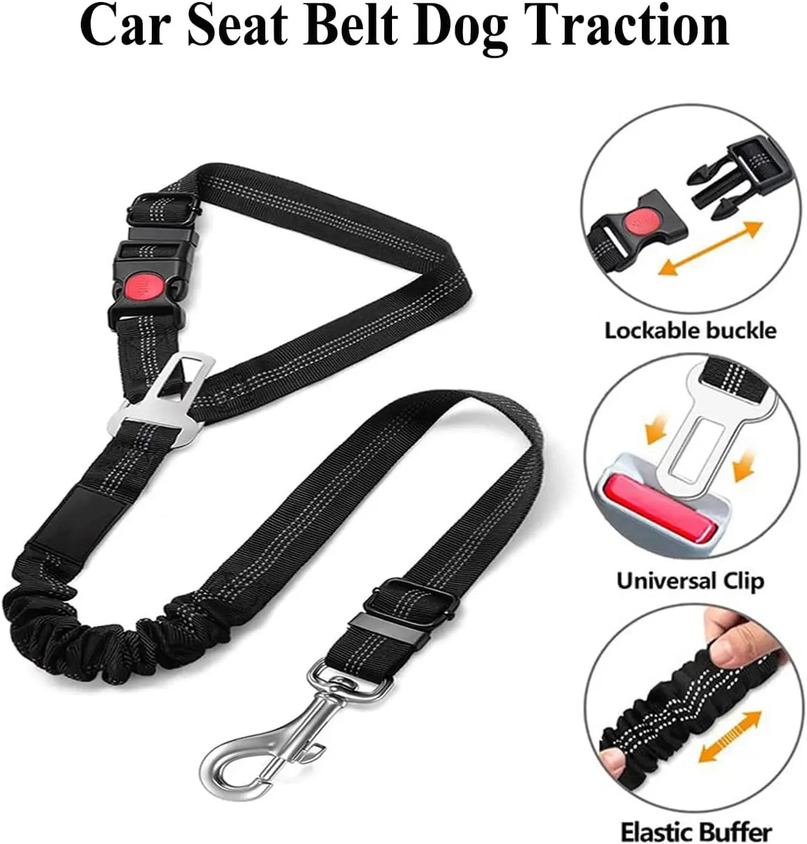 Dog Seat Belts for Car, 2 Pcs Dog Tether with Elastic Bungee Buffer, Adjustable Dog Car Seatbelts and Strong Leash Leads Accessories for Dogs Cats Pets, Black Wholesale Hub