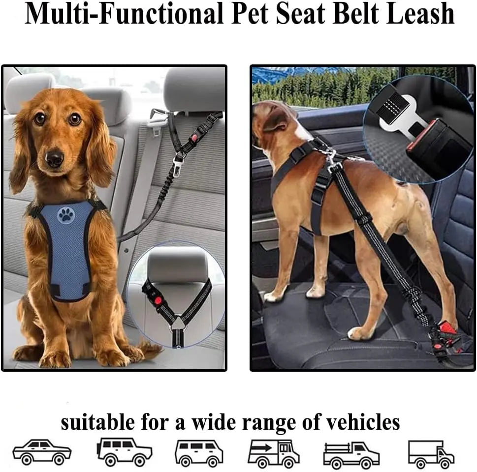 Dog Seat Belts for Car, 2 Pcs Dog Tether with Elastic Bungee Buffer, Adjustable Dog Car Seatbelts and Strong Leash Leads Accessories for Dogs Cats Pets, Black Wholesale Hub
