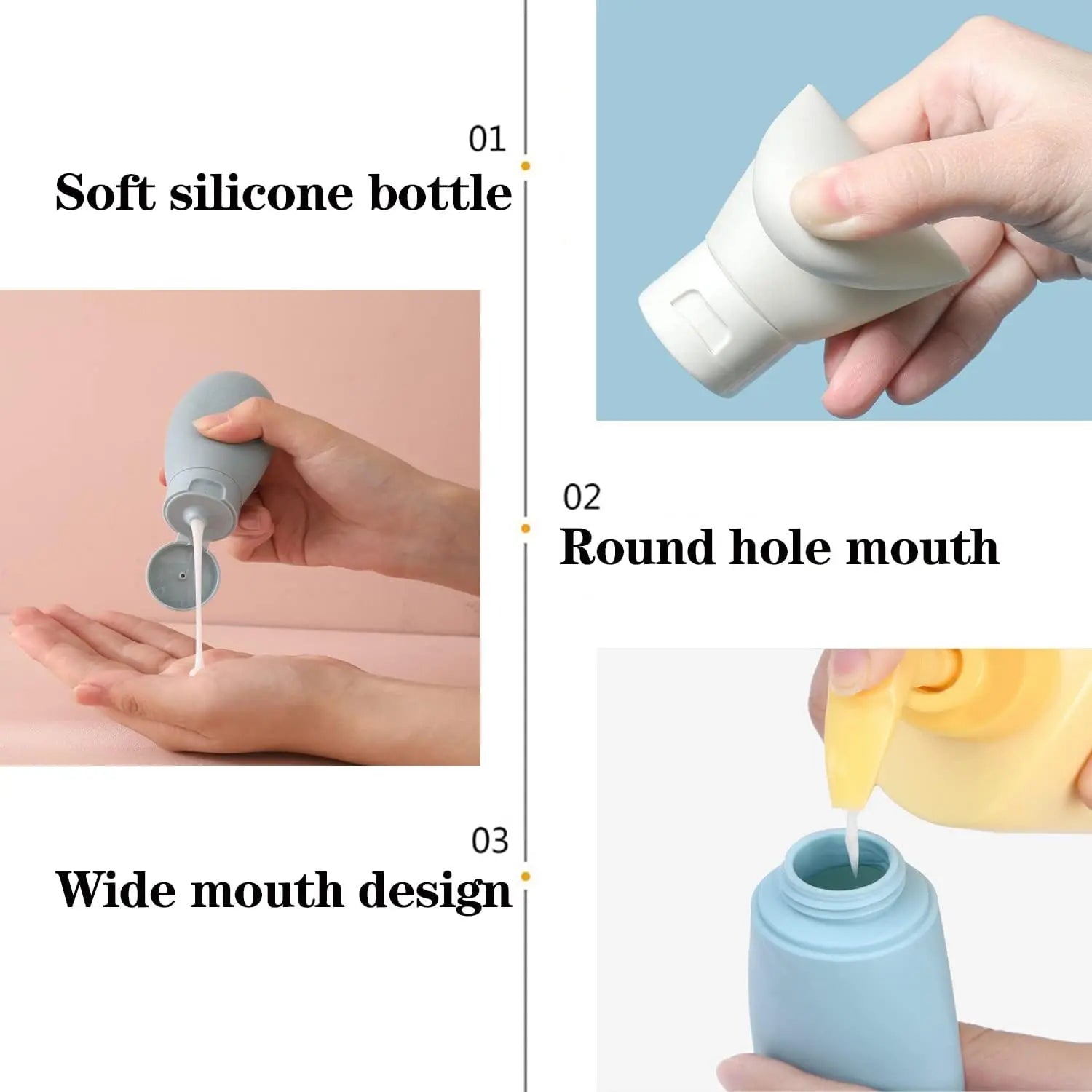 Travel Bottles, 3 PCS Travel Containers for Toiletries, Leak-Proof Refillable Squeezable Travel Bottles Set for Shampoo, Body Wash and Travel Wholesale Hub