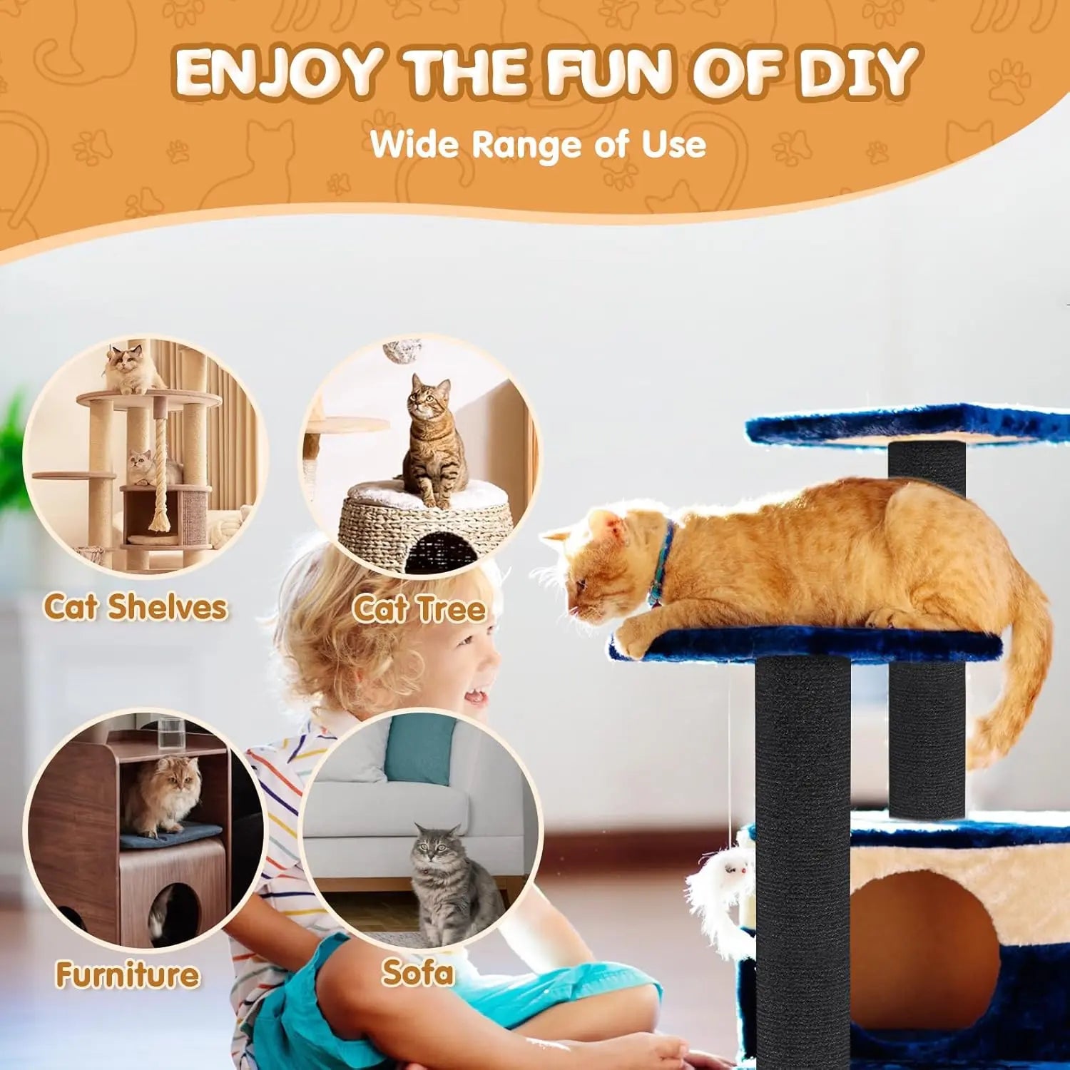 78.7"x15.8" Cat Scratching Mat - Trimmable Self Adhesive DIY Climbing Cat Scratcher Pad Replacement for Cat Tree Shelves and Post Cat Scratch Furniture (Light Grey) Wholesale Hub
