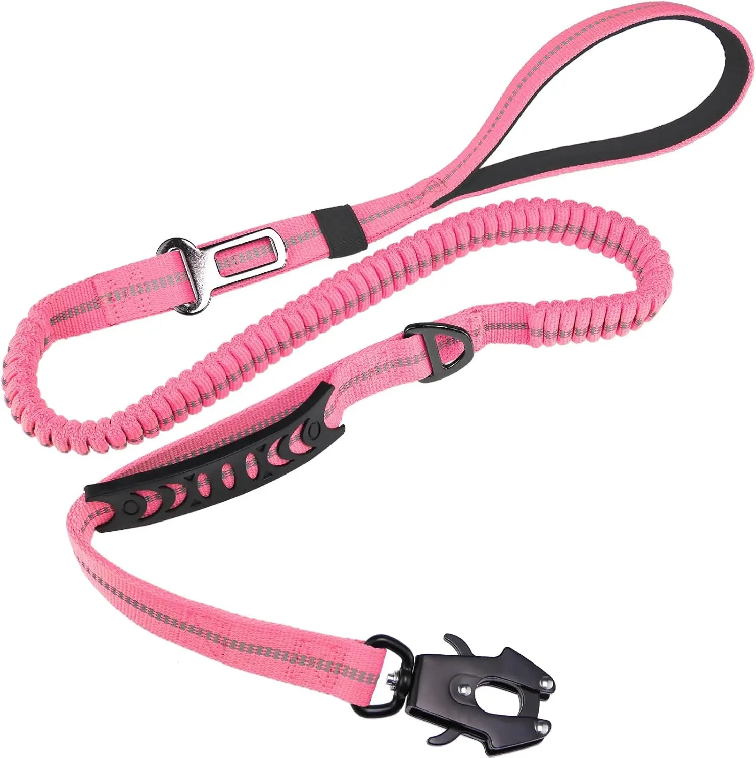 Tactical Bungee Dog Leash - Pink Heavy Duty Leash for Large Dogs with Reflective Stitching, 2 Handles, Seatbelt Clip, 4-6FT Wholesale Hub