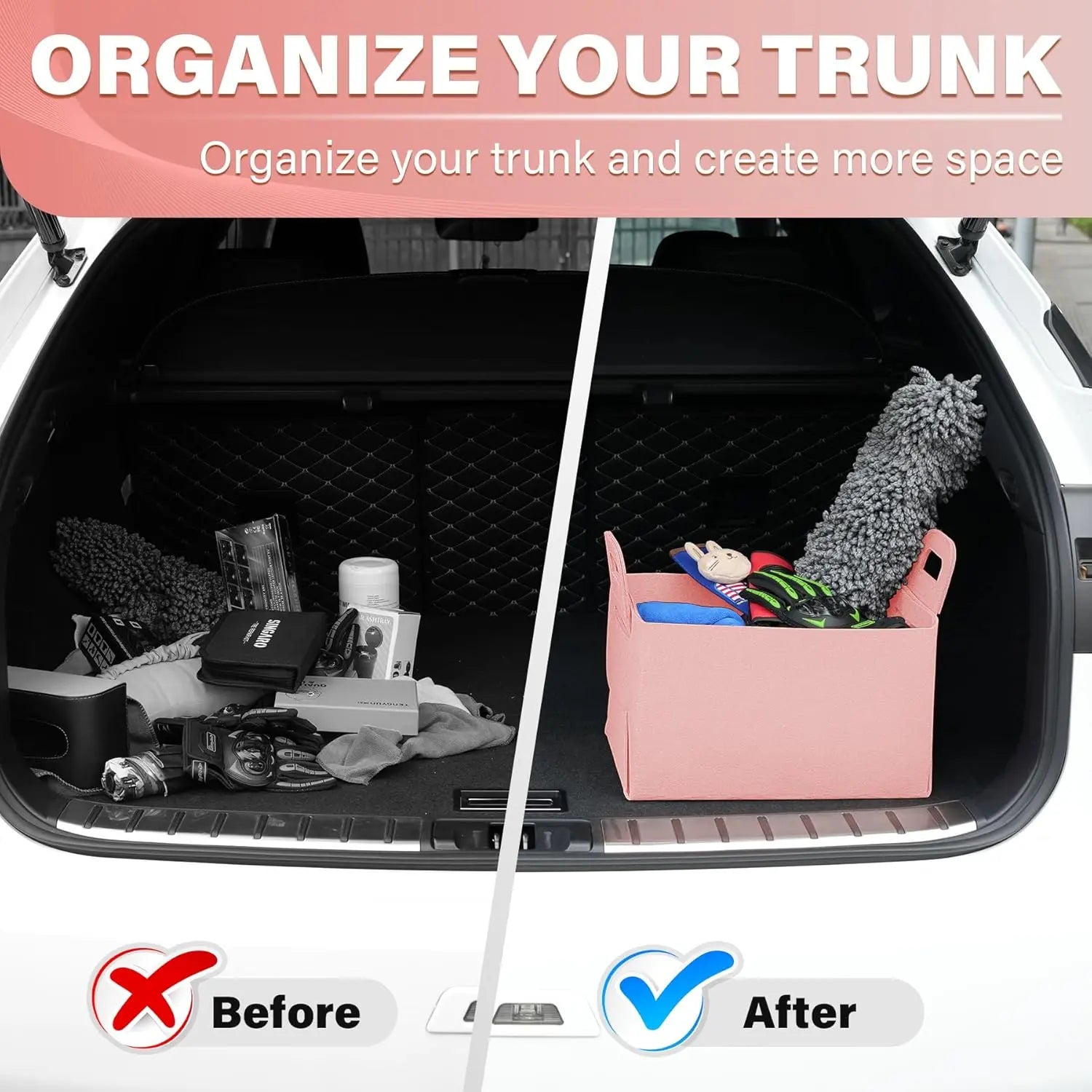 Car Trunk Organizer, Foldable Organizer for SUV, Lightweight Storage Sundries, Accessories Women and Men, Travel Essentials, Felt, 2 Pack Pink pink - Wholesale Hub