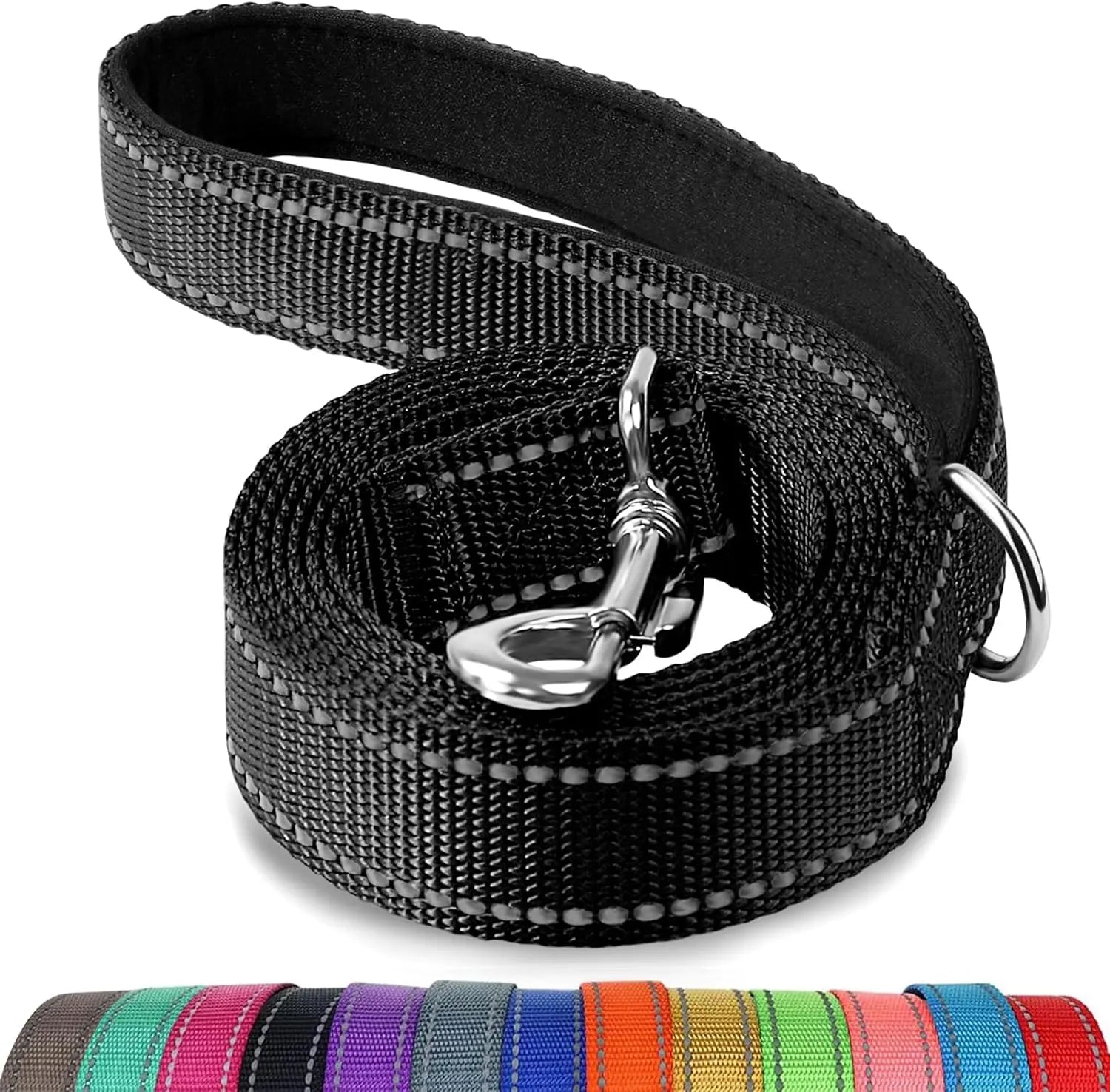 Dog Leash, 6 FT Double-Sided Reflective, Padded Handle Nylon Heavy Duty Leashes for Medium & Large Dogs Walking, Black ft Standard Wholesale Hub