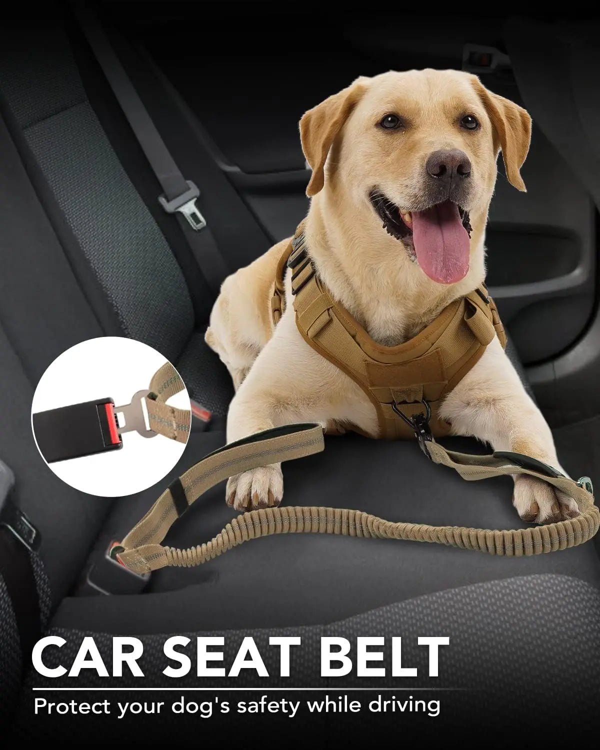 Tactical Dog Leash Heavy Duty, 4-6FT Shock Absorbing Bungee Lead with 2 Padded Handle, Metal Carabiner Clip, Car Seatbelt, Strong No Pull for Medium Large X-Large Dogs, Coyote Brown - Wholesale Hub