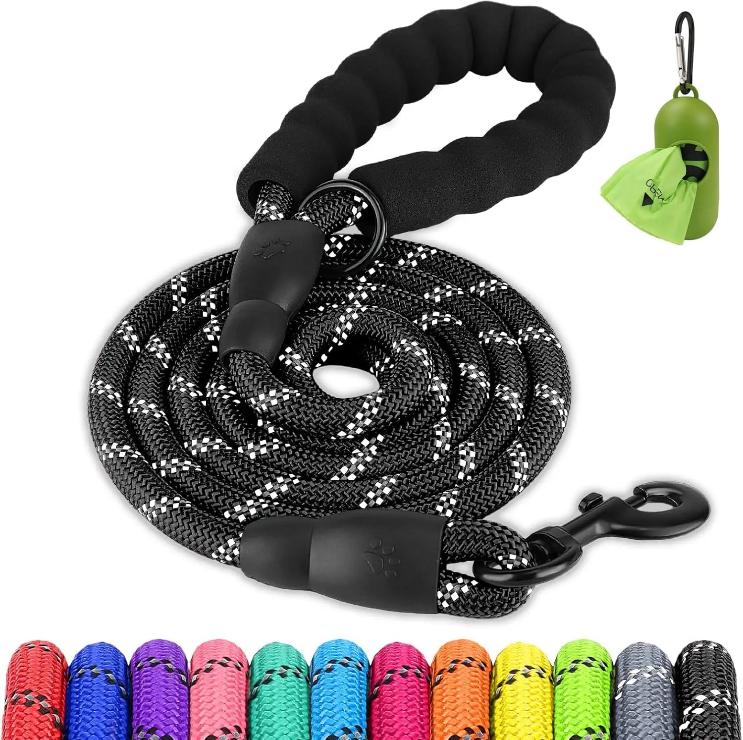 Dog Leash for Large Dogs, Heavy Duty Nylon Leashes with Comfortable Padded Handle and Highly Reflective Threads, Ideal Walking Training, Black, 6'×1/2'' Black 6FT×1/2'' (20~120 lbs) Wholesale Hub