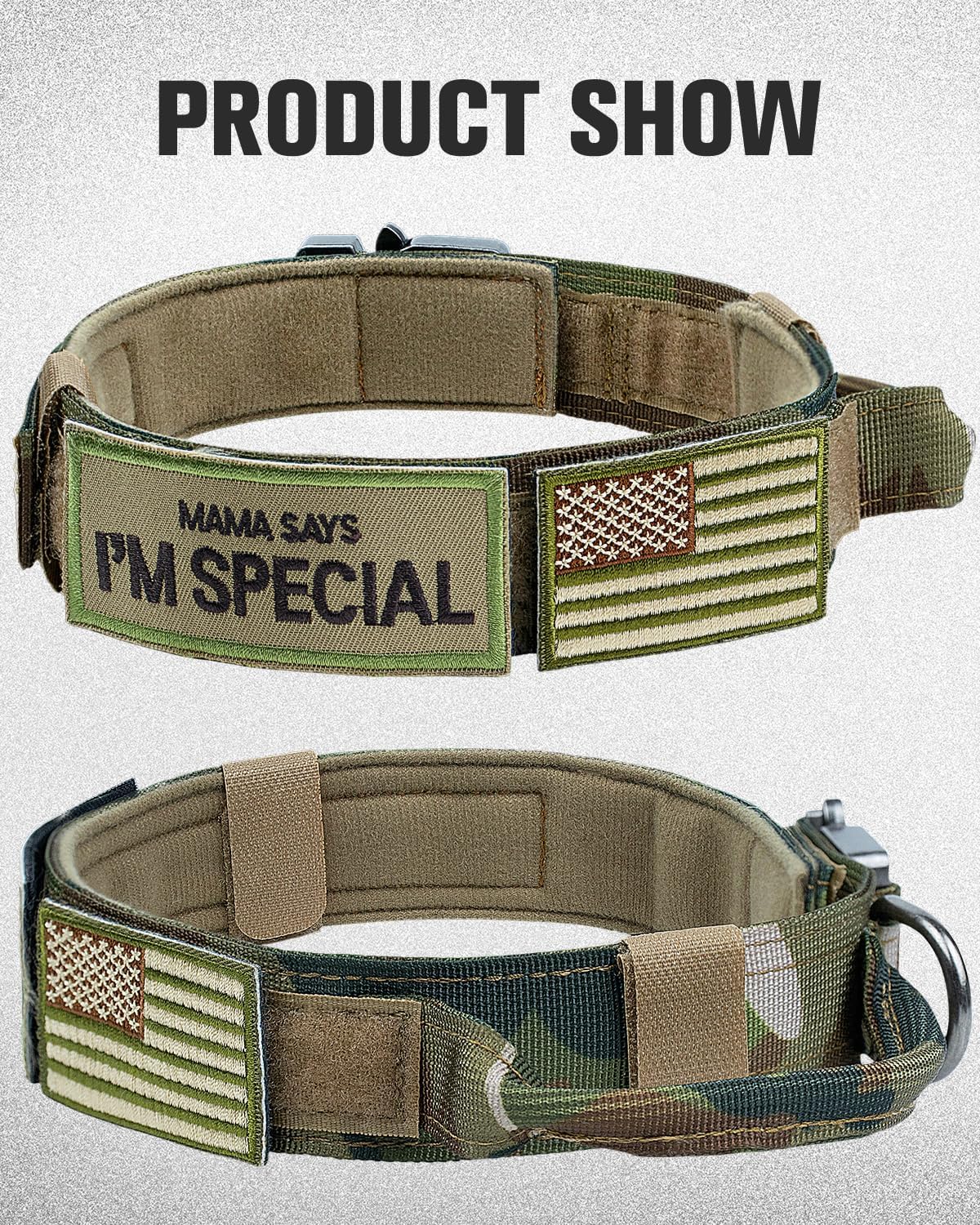 Tactical Dog Collar(17"-21") and Leash Set, Shock Absorbing Bungee Adjustable Strong Collar with Handle for Large Dogs(Camouflage, L) - Wholesale Hub