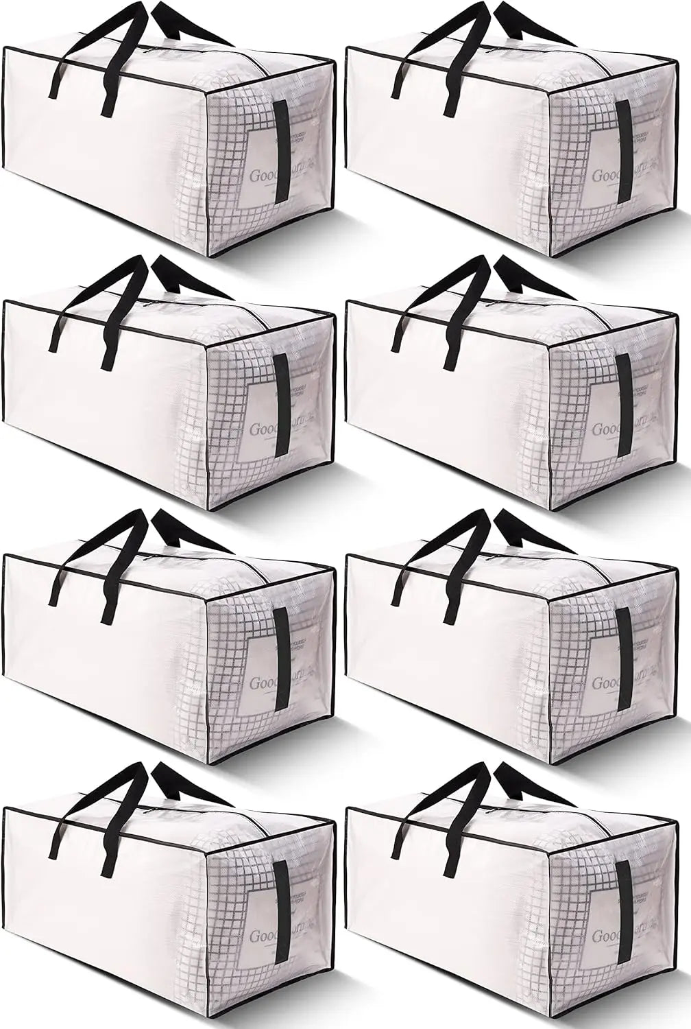8 Pack Large Strong Moving Bags with Zippers & Carrying Handles - Water-Resistant Heavy Duty Storage Tote for Space Saving, Fold Flat, Alternative to Box (Semi-Transparent) Semi-Transparent Pack-24gal Wholesale Hub