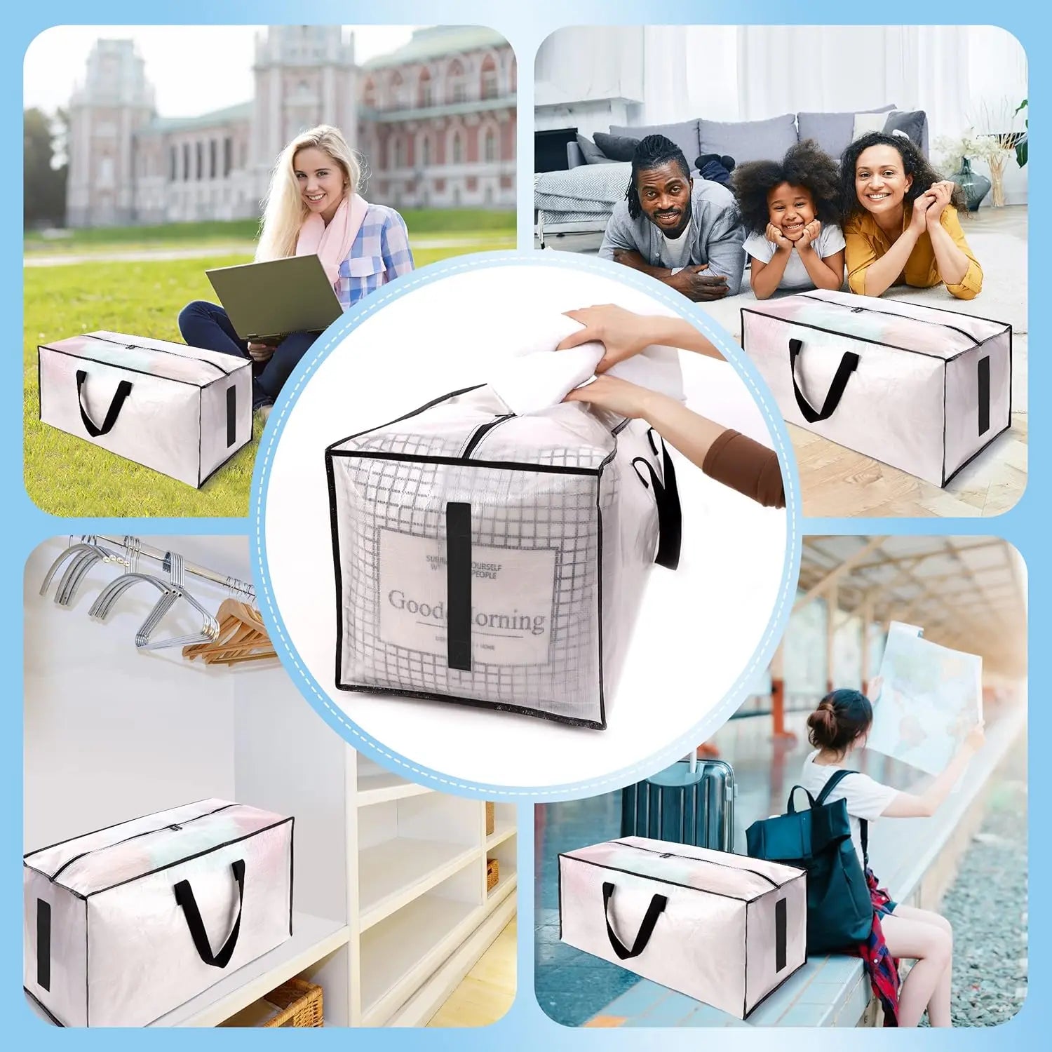 8 Pack Large Strong Moving Bags with Zippers & Carrying Handles - Water-Resistant Heavy Duty Storage Tote for Space Saving, Fold Flat, Alternative to Box (Semi-Transparent) Semi-Transparent Pack-24gal Wholesale Hub