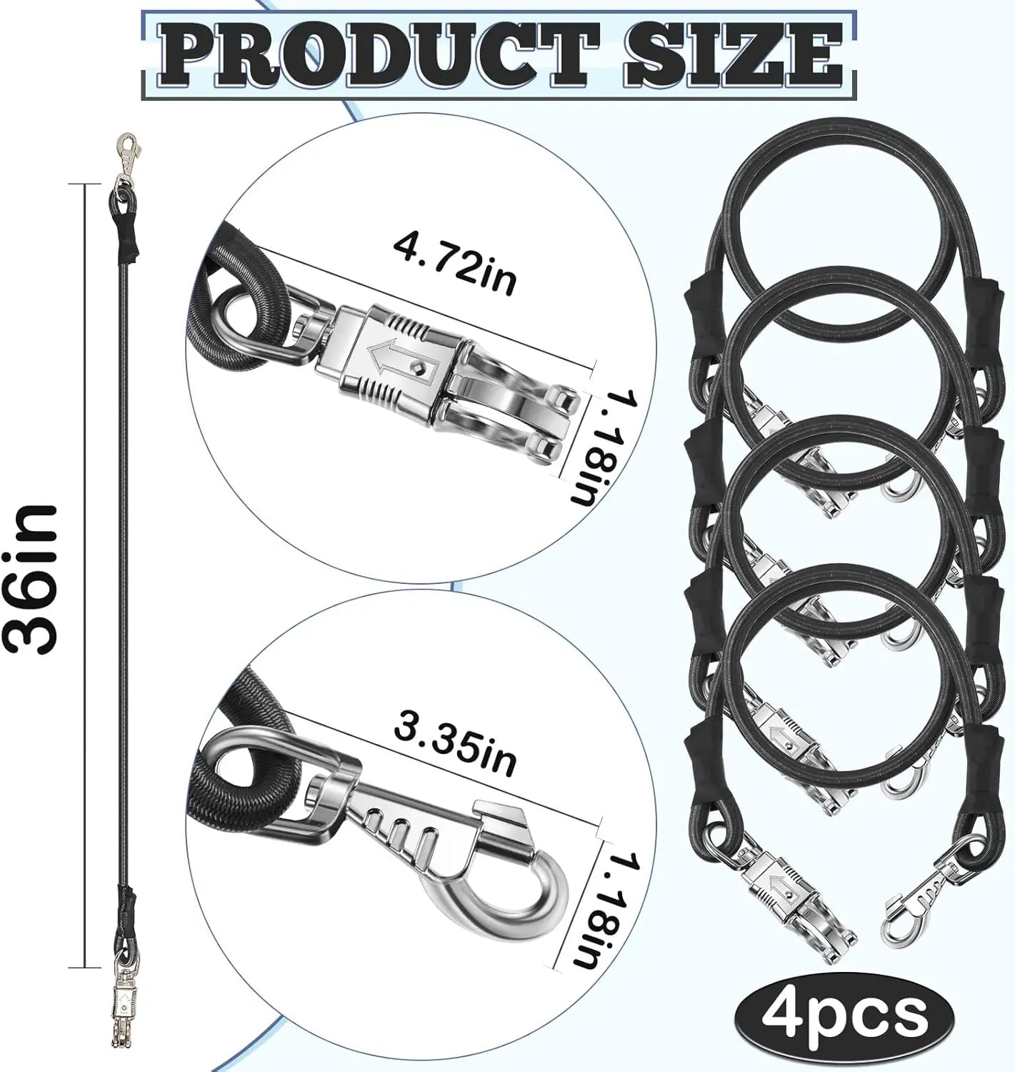 4 Pack Bungee Cross Ties Set Horse Trailer Tie Straps Bulk Cords with Snaps for Accessories, 36 Inch Long (Black) Black - Wholesale Hub
