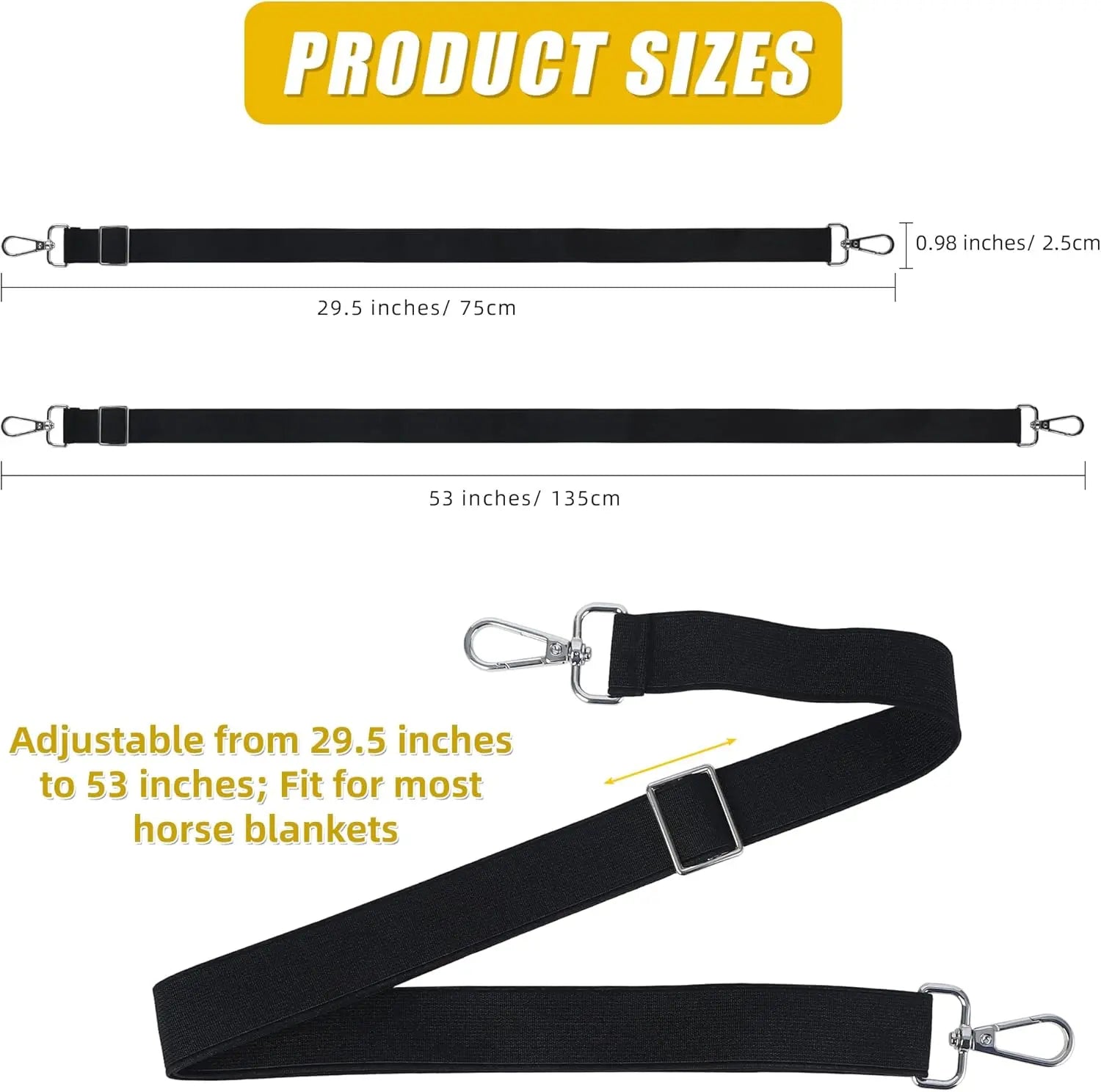 Horse Blanket Leg Straps, Elastic Belly Replacement Straps with Metal Double Swivel Snaps, 4 Pieces, Adjustable Length from 25.5" to 51" Wholesale Hub