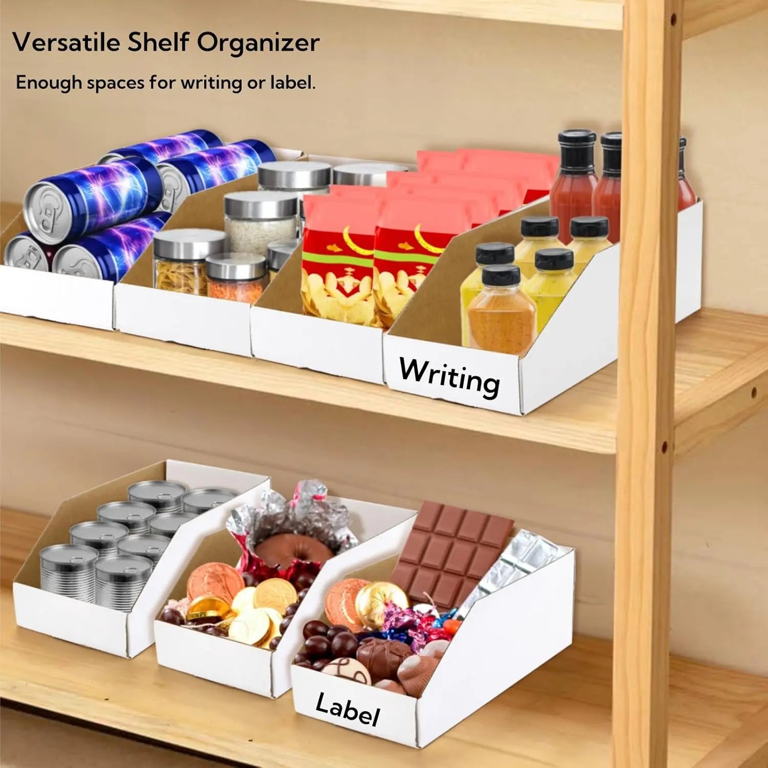 35 Pack Cardboard Storage Bins, 12" x 6" 4.5" Corrugated Open Top Box, White Pantry Shelf Organizer Bins for Parts Snacks, Ideal Garage Warehouse Home Packing Moving, Easy Assembly Wholesale Hub