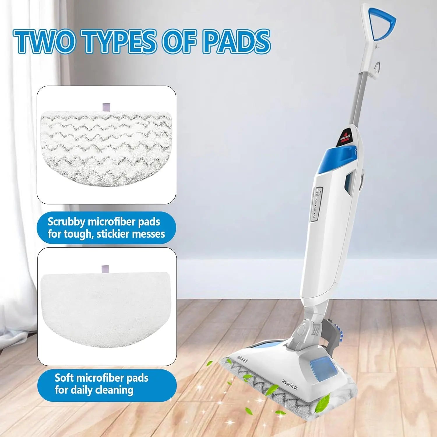 4 Pack Steam Mop Pads Replacement or Bissell Powerresh Steam Mop 1940 1440 1544 1806 2075 Series, Model 5938 19402 19404 19408 19409 1940A 1940 1940Q 1940T 1940W, Microiber Washable, Reusable Wholesale Hub