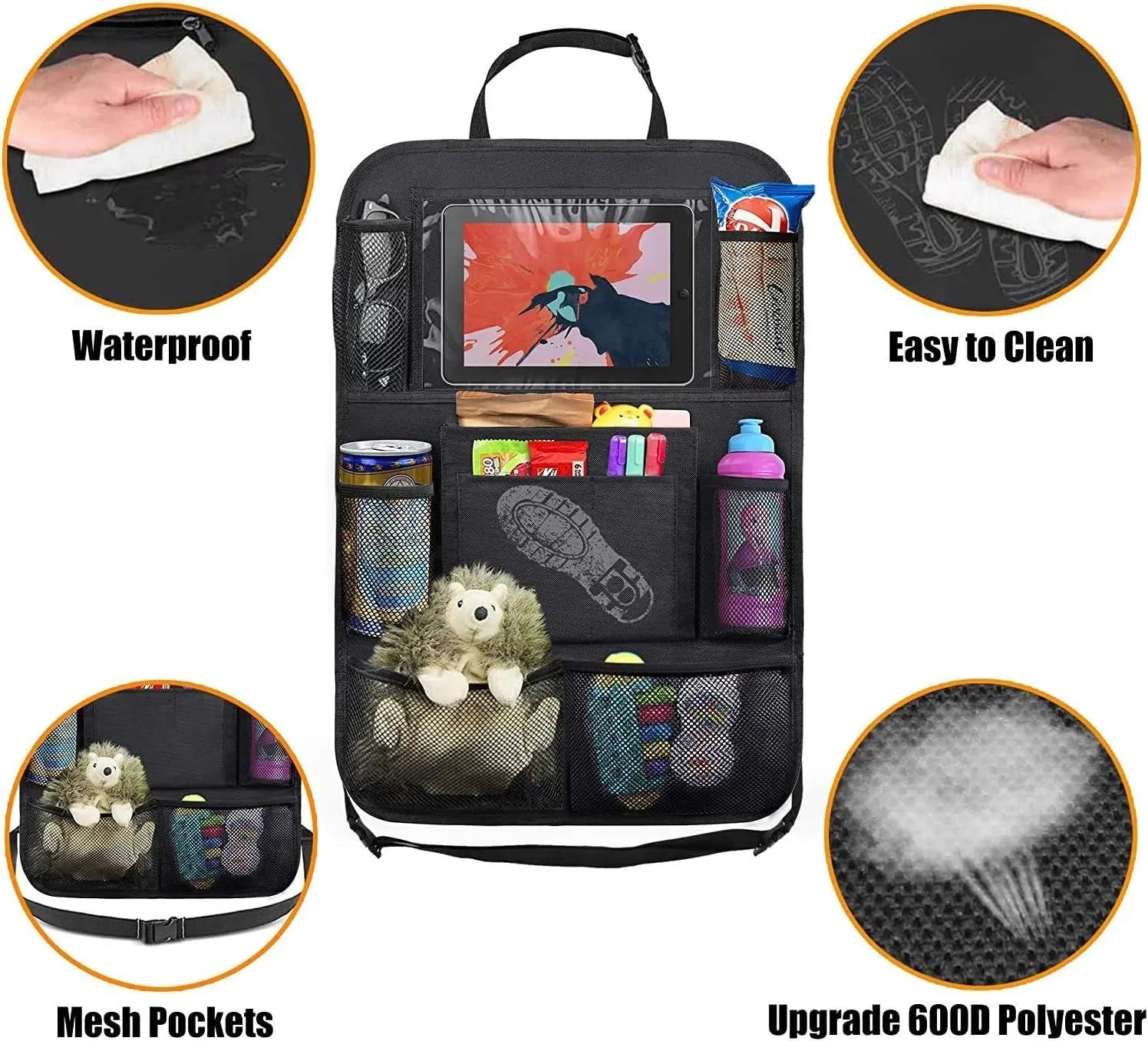 Car Backseat Organizer with 10" Table Holder, 9 Storage Pockets Seat Back Protectors Kick Mats or Kids Toddlers, Travel Accessories, 2 Pack Wholesale Hub