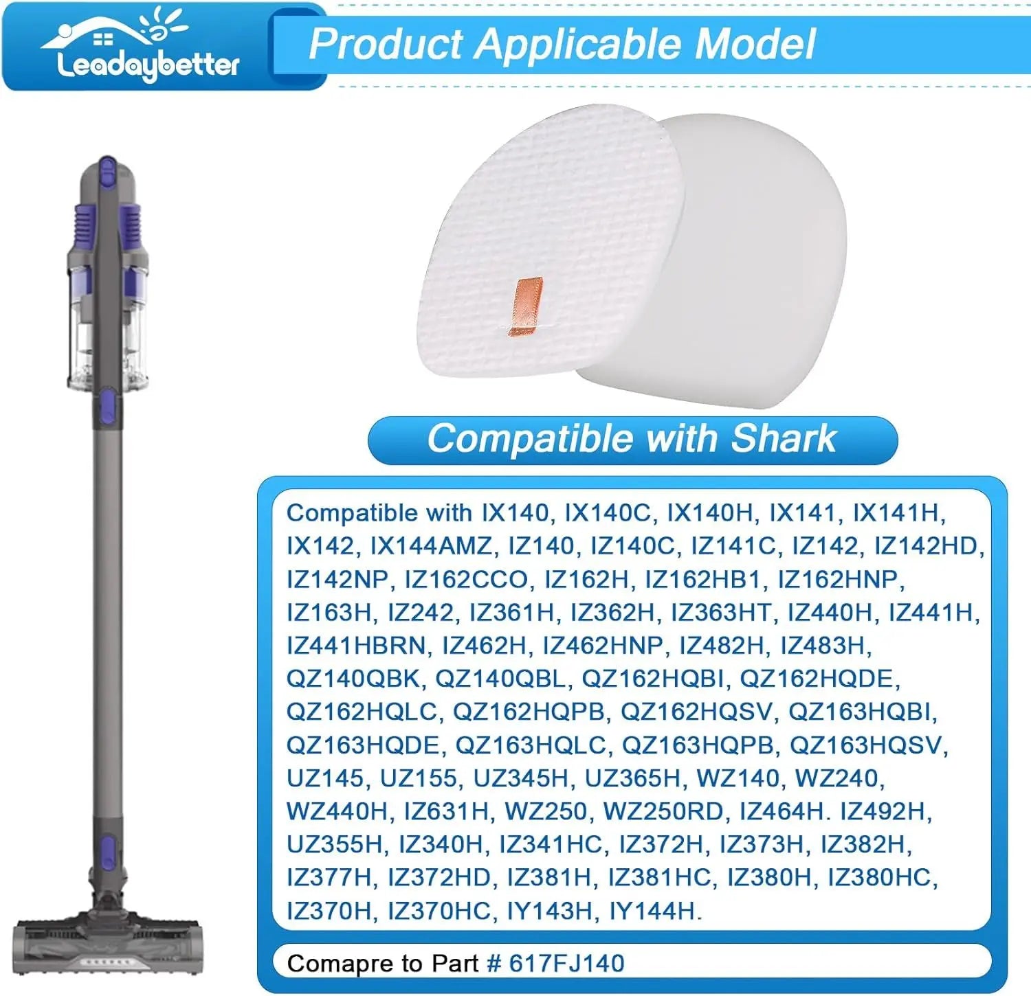 6 Pack ilter Replacement or Shark Rocket Pet Pro IX140 IX141 IX142 IZ140 IZ141C IZ142 IZ162H IZ362H IZ363HT IZ440H IZ462H IZ482H IZ483H Cordless Stick ilters, Comapre Part # 617J140 Wholesale Hub
