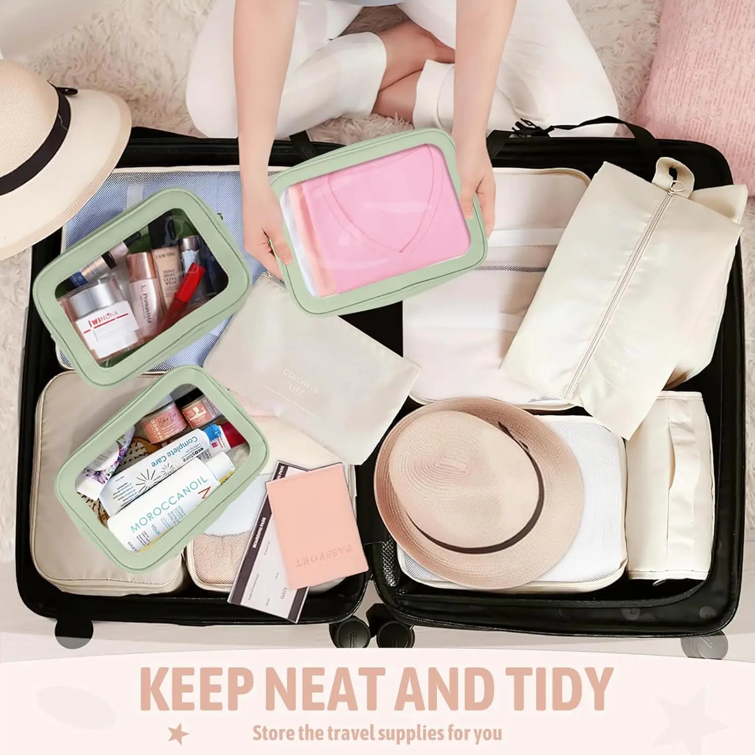 3PCS Clear Toiletry Bag,TSA Approved Travel Makeup Pouch with Zipper for Cosmetics and Toiletries，Diaper Bag Organizer Pouch Set，Women's Purse Organizer and Clear Car Bag Wholesale Hub
