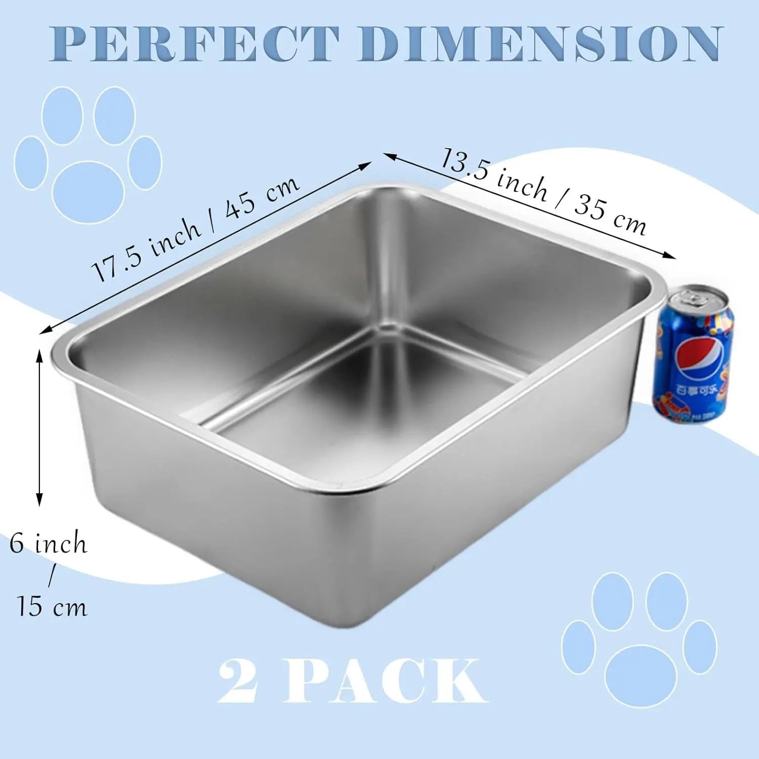 2 Pack Stainless Steel Cat Litter Box - High Side Metal Cats Toilet Large Rust Proof Litter Pan with Non Stick Smooth Surface for Cats, Kitten, Rabbits, 17.5 X 13.5 X 6 Inches Wholesale Hub