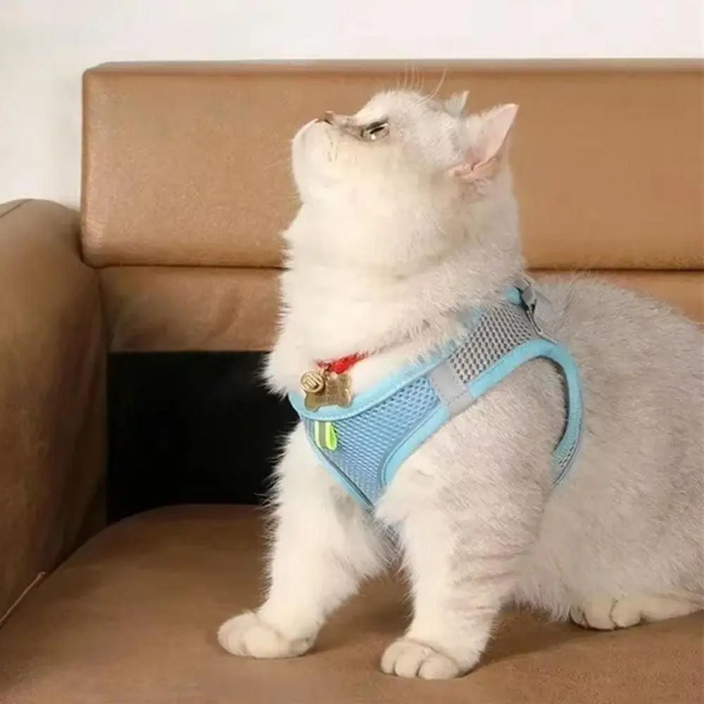 Pet Cat Harness and Leash Set Breathable Vest with Reflective Strip for Kitten Walking Traveling Blue Wholesale Hub