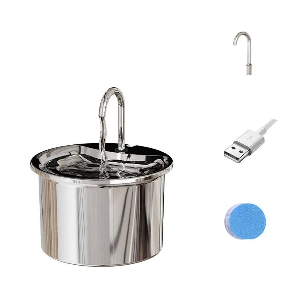 FT444 1.8L Electric Pet Water Dispenser Automatic Stainless Steel Cat Dog Fountain Wholesale Hub