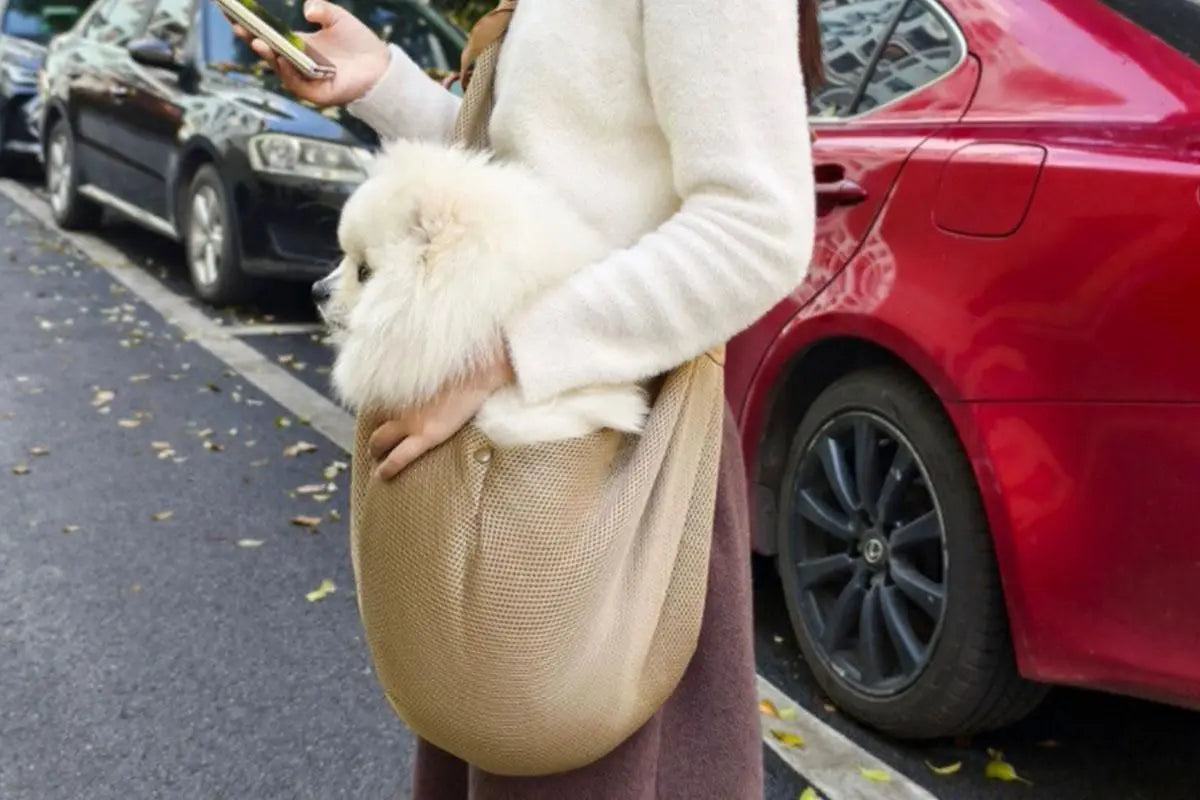 Breathable Dog Carrier Sling With Storage Pocket Pet Carrier Shoulder Pouch For Outdoor Travel -Khaki Wholesale Hub