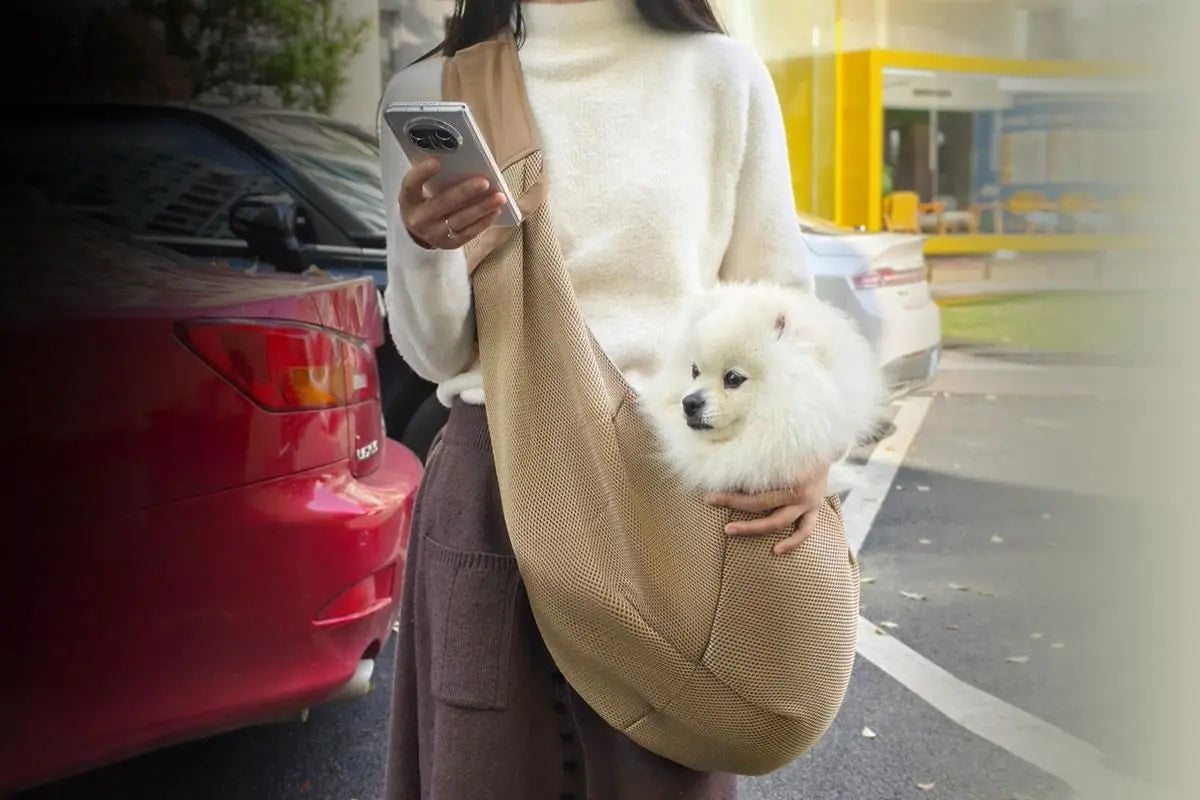 Breathable Dog Carrier Sling With Storage Pocket Pet Carrier Shoulder Pouch For Outdoor Travel -Khaki Wholesale Hub