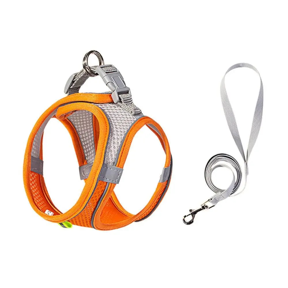 Pet Cat Harness and Leash Set Breathable Vest with Reflective Strip for Kitten Walking Traveling Orange - S Wholesale Hub