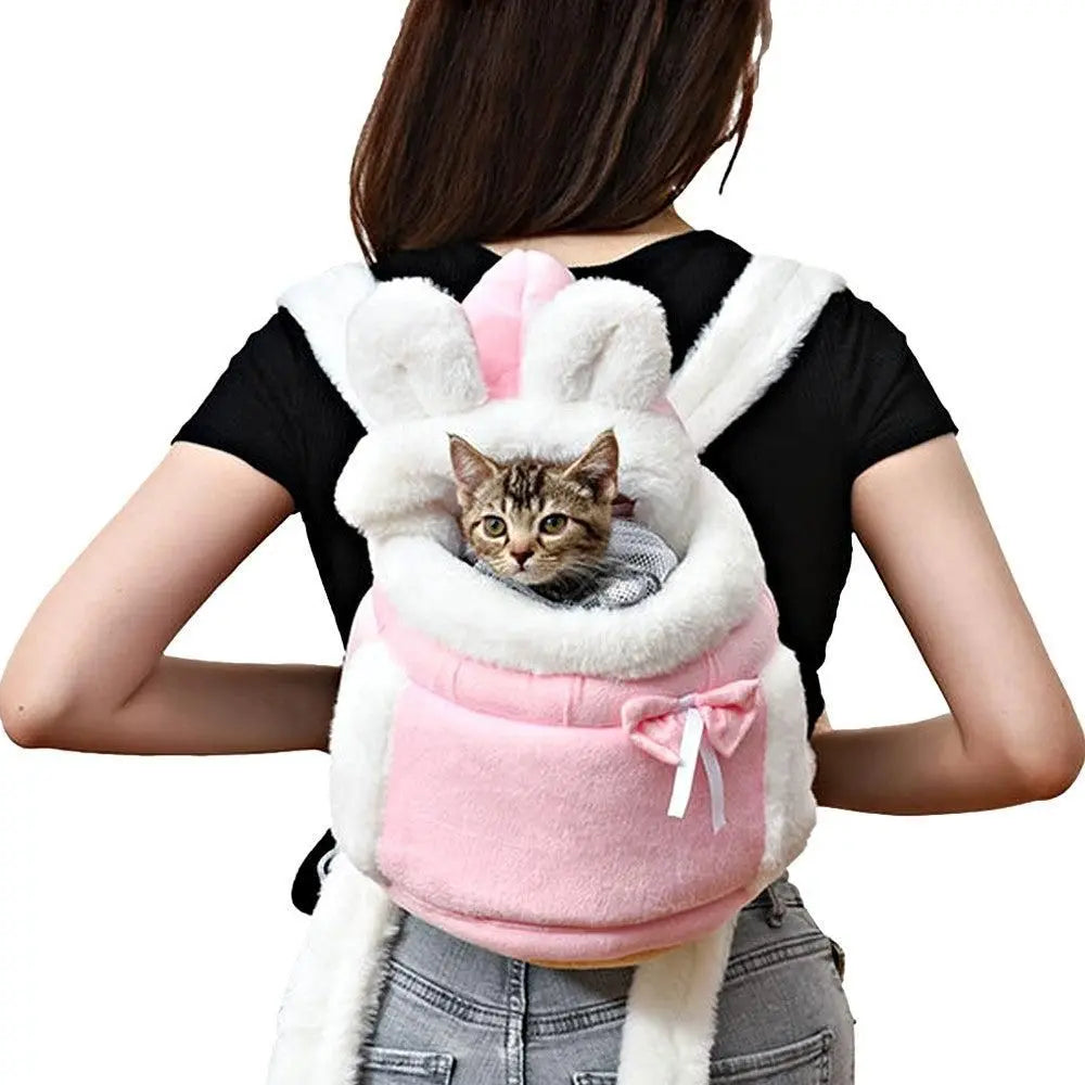 Plush Pet Carrier Backpack Pet Warm Bag with Hand Warmer Pocket Pink - S Wholesale Hub